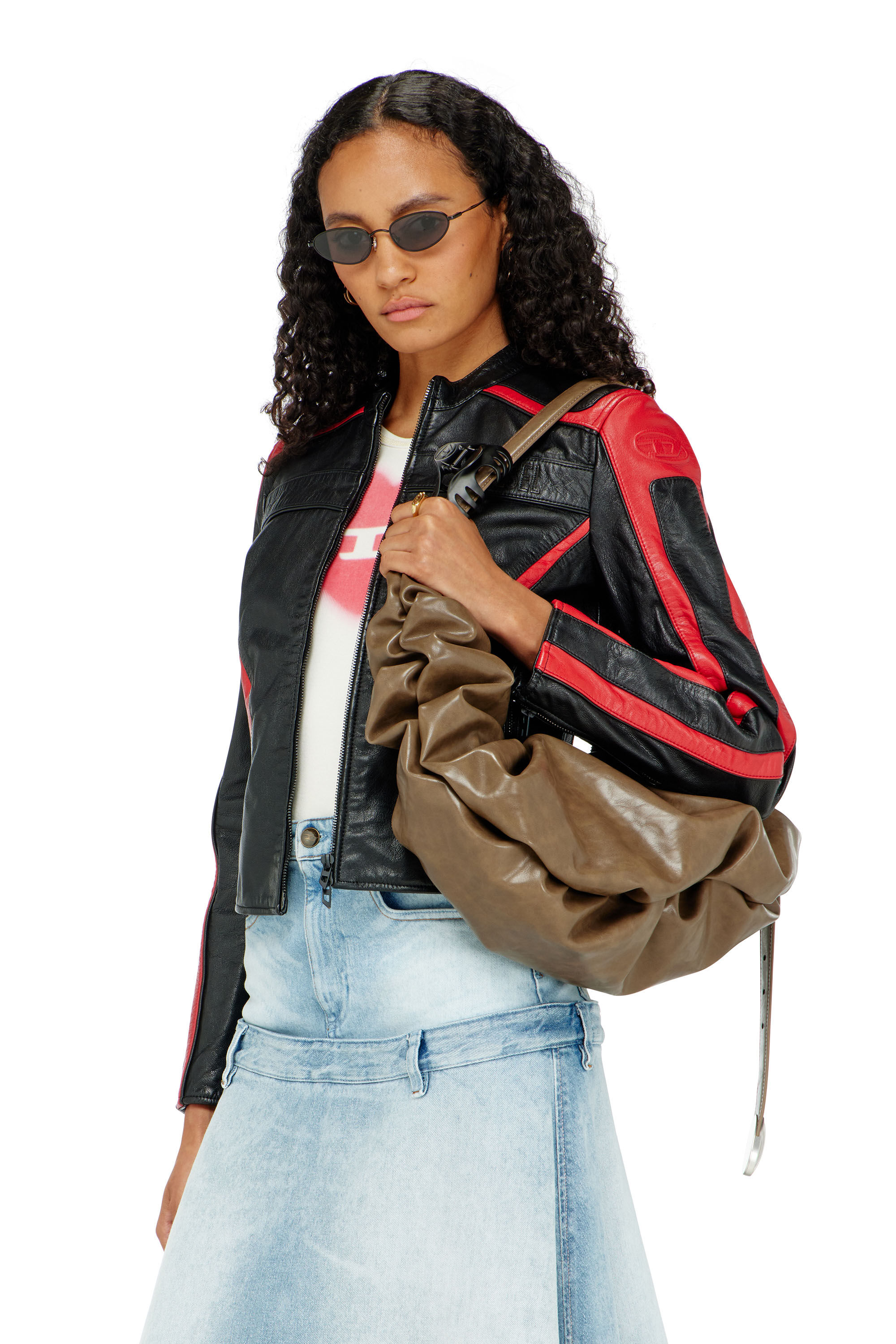 Diesel - L-OVABLE, Giacca biker in pelle color block Donna in Multicolor - 3