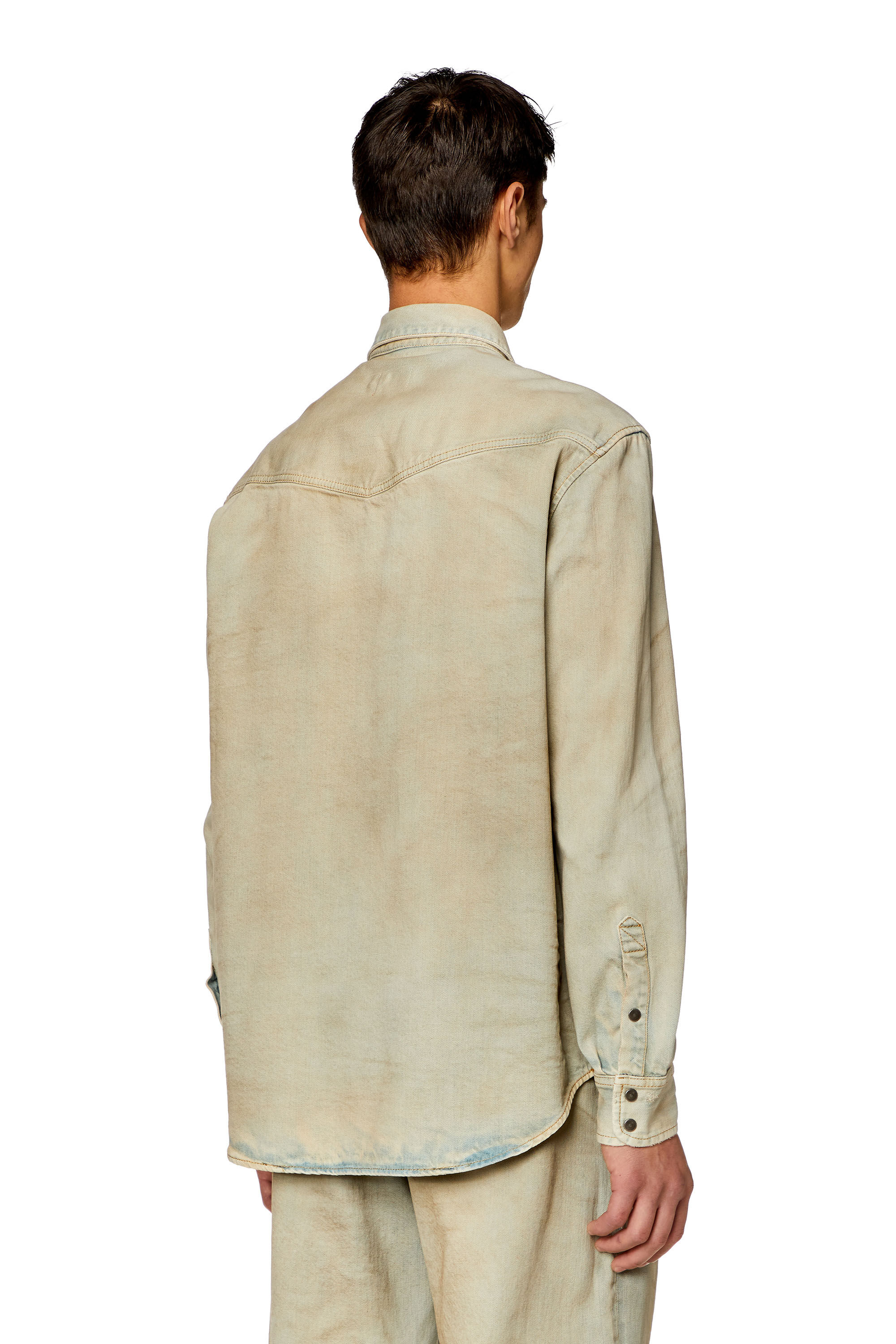 Diesel - D-OCEAN, Camicia Western in denim distressed Uomo in Beige - 3