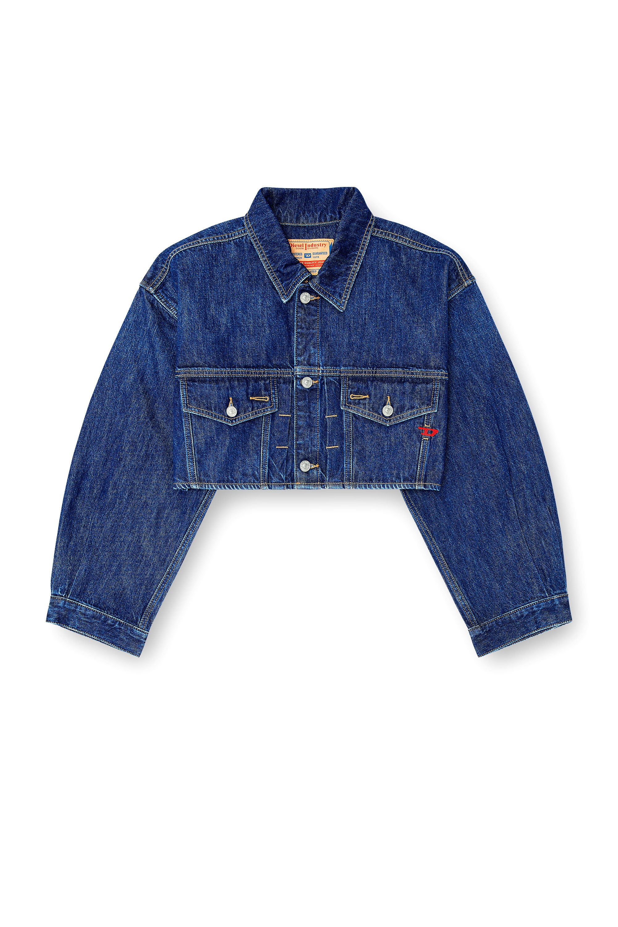 Diesel - DE-MALLEY, Giacca trucker in denim cropped oversize Donna in Blu - 2