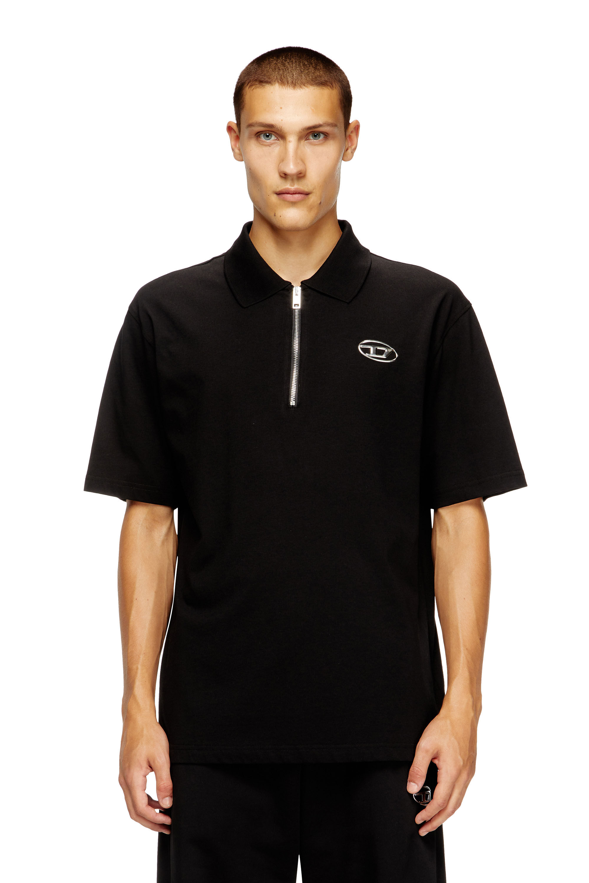 Diesel - T-VOR-OD, Polo con zip e con Oval D laserata Uomo in Nero - 3