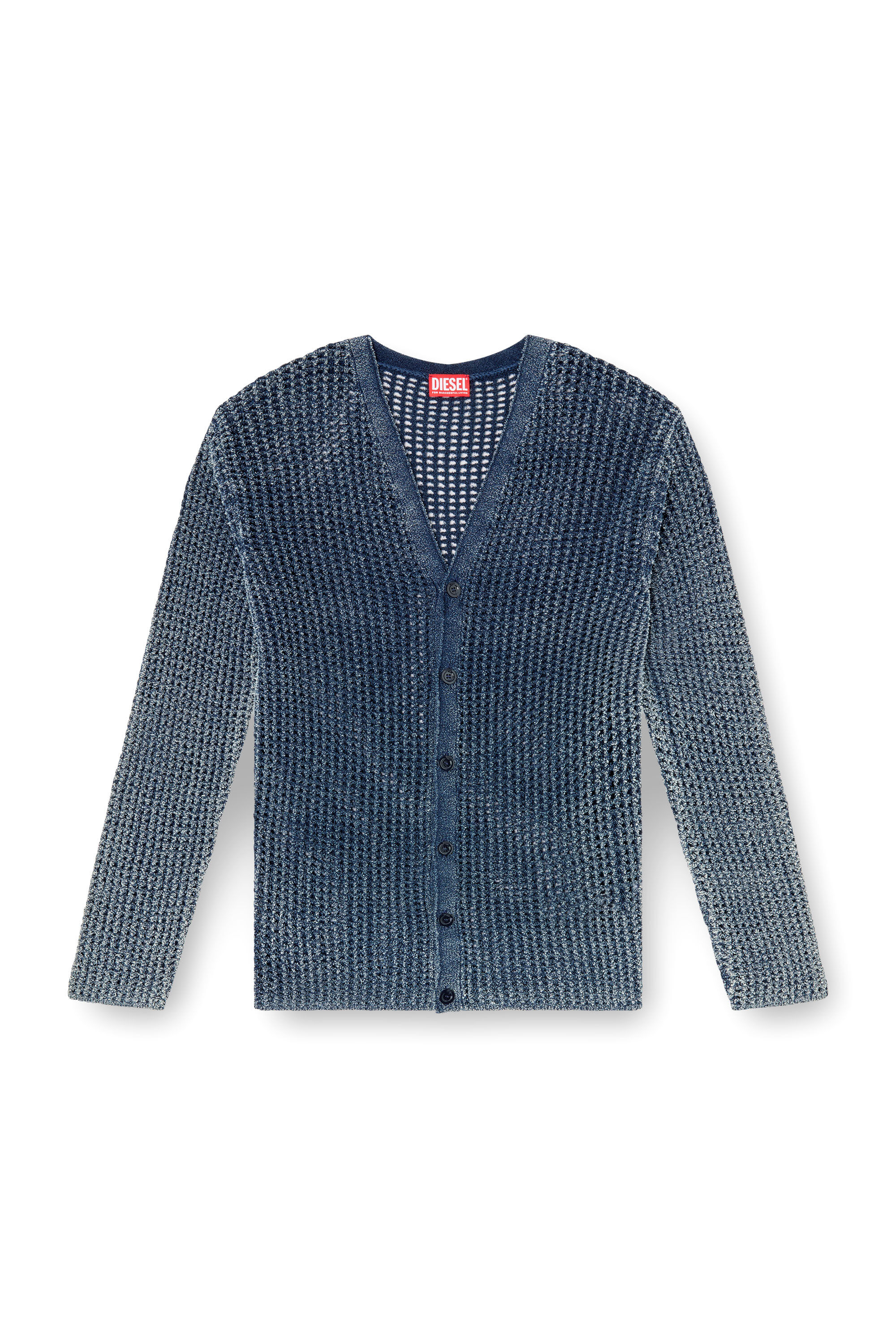 Diesel - K-REDRAM, Cardigan traforato in filato denim Uomo in Blu - 2