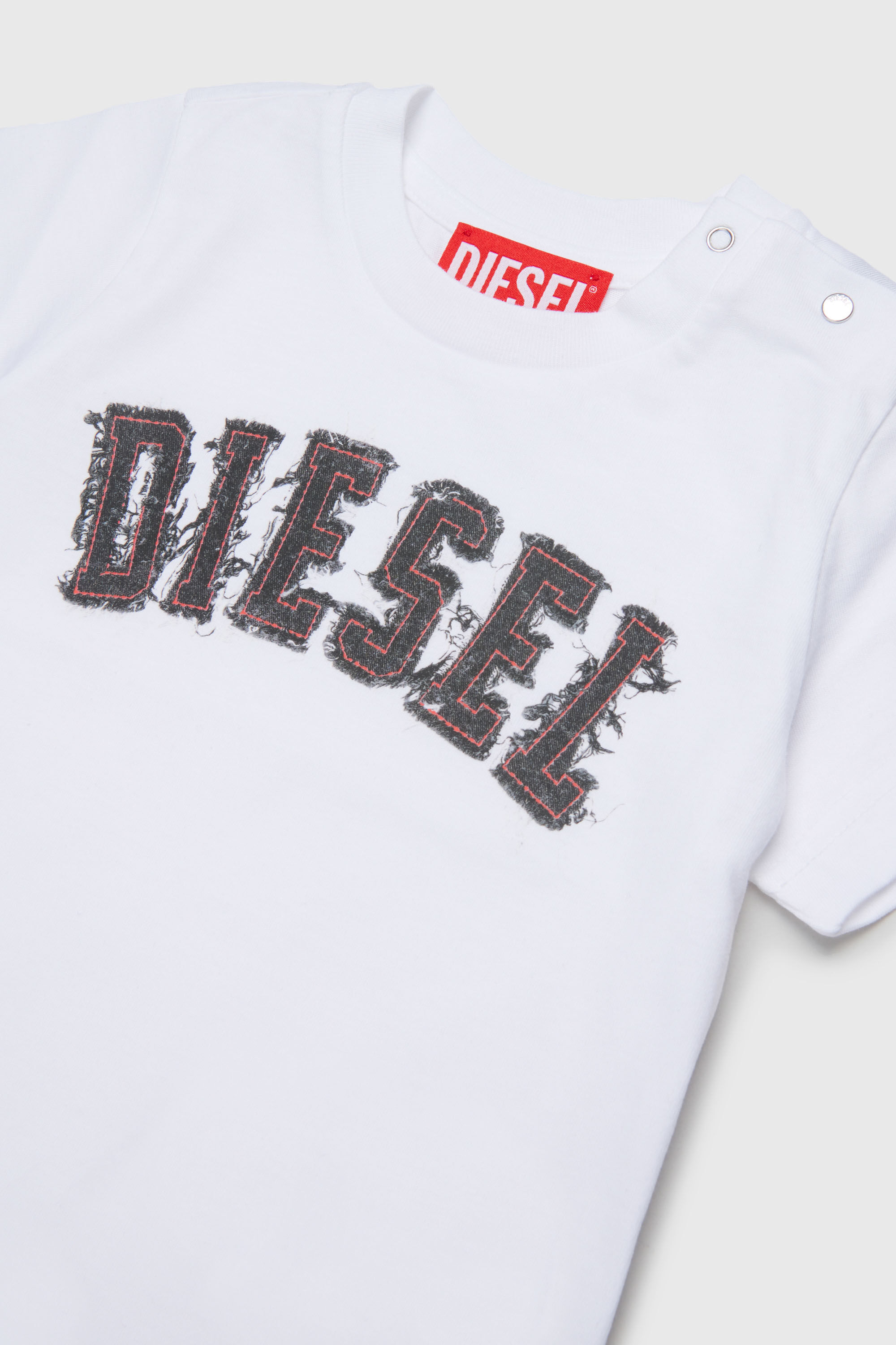 Diesel - TEANSB, T-shirt in cotone con logo effetto sfrangiato Uomo in Bianco - 3