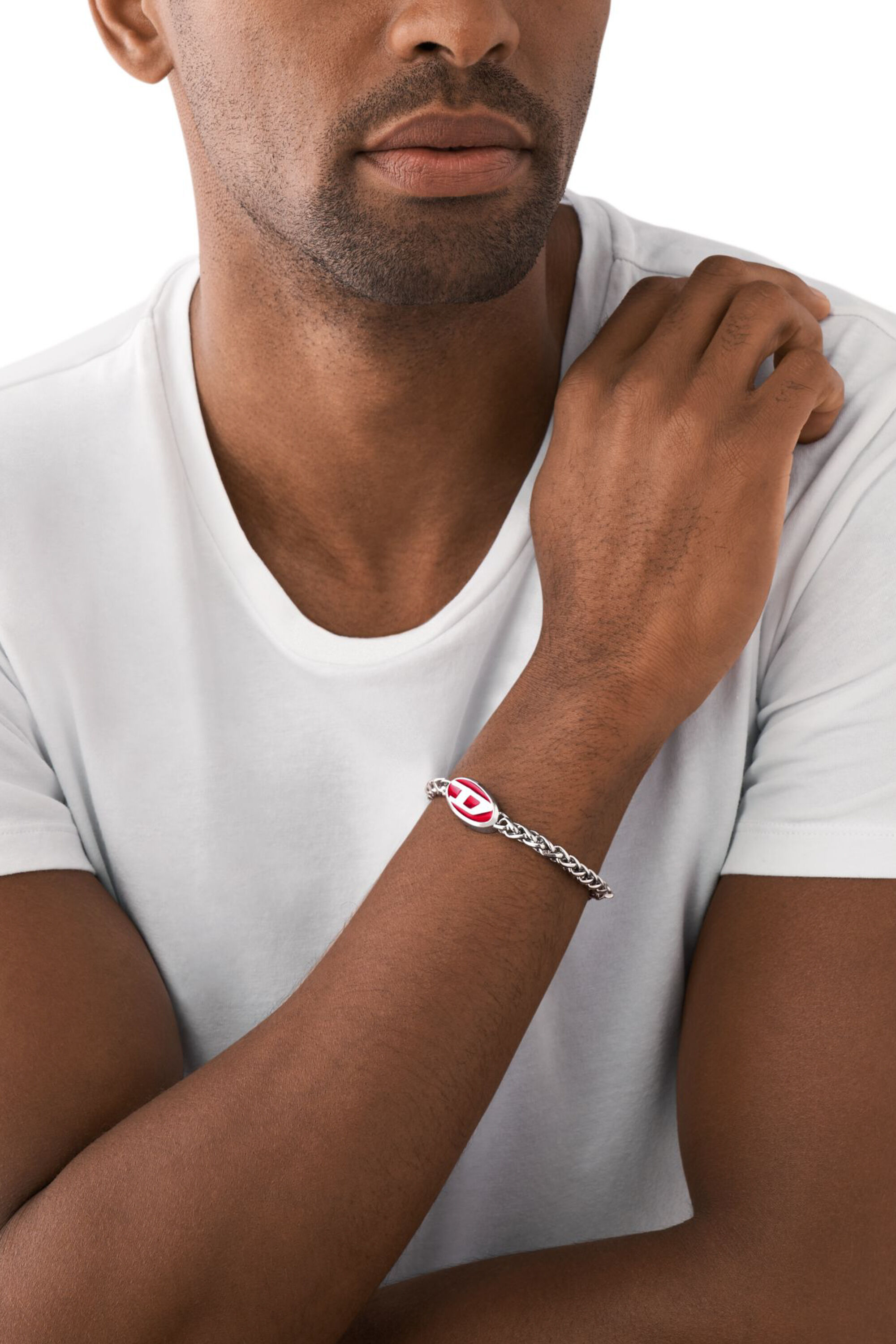 Diesel - DX1445, Bracciale rosso a catena in acciaio inossidabile Unisex in Argento - 4
