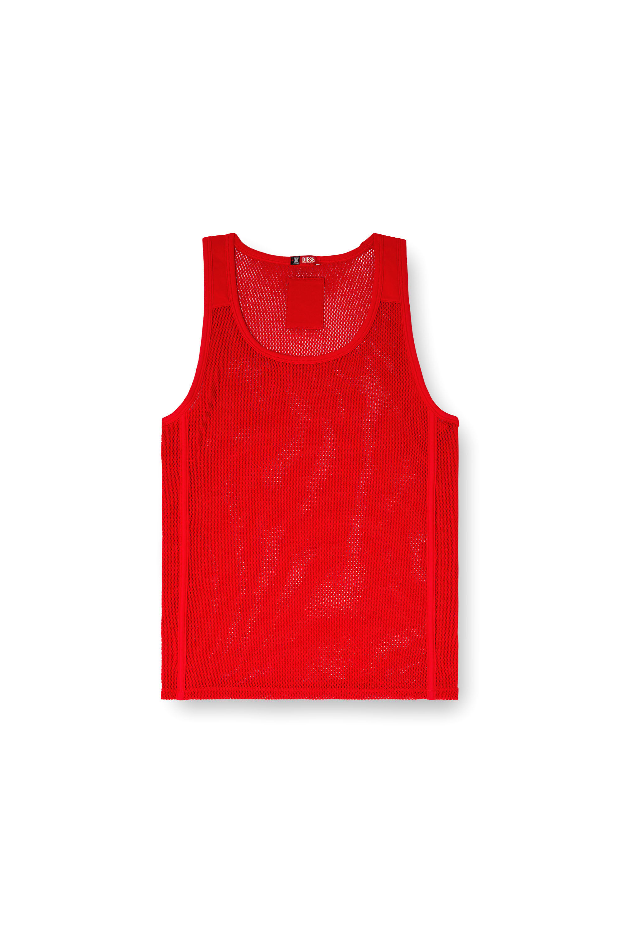 Diesel - STRING-AND-LACE-SLEEP-TANK, Top effetto rete con pannelli in jersey Uomo in Rosso - 2
