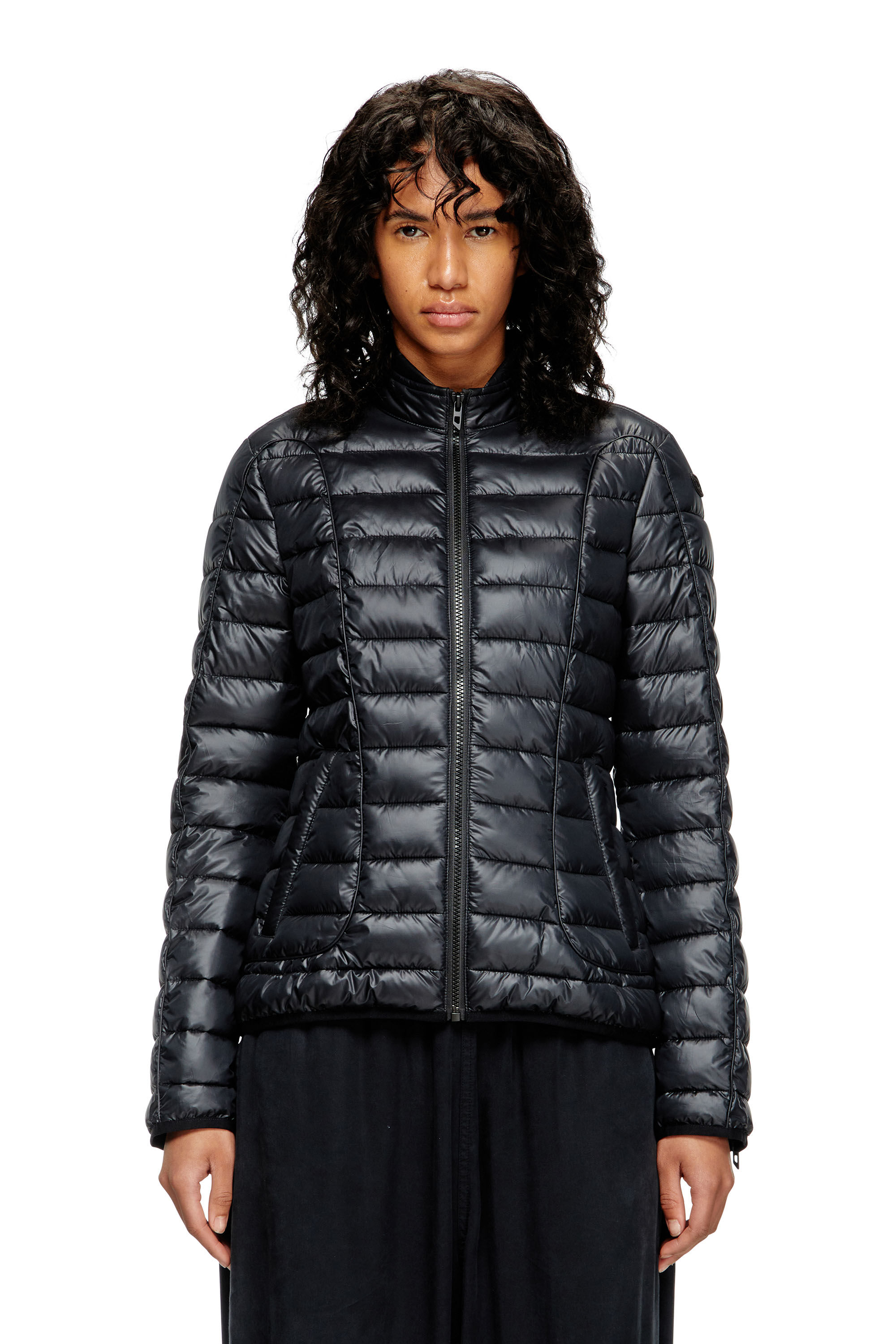 Diesel - W-PILOT-FEM, Giacca imbottita con dettagli biker Donna in Nero - 3
