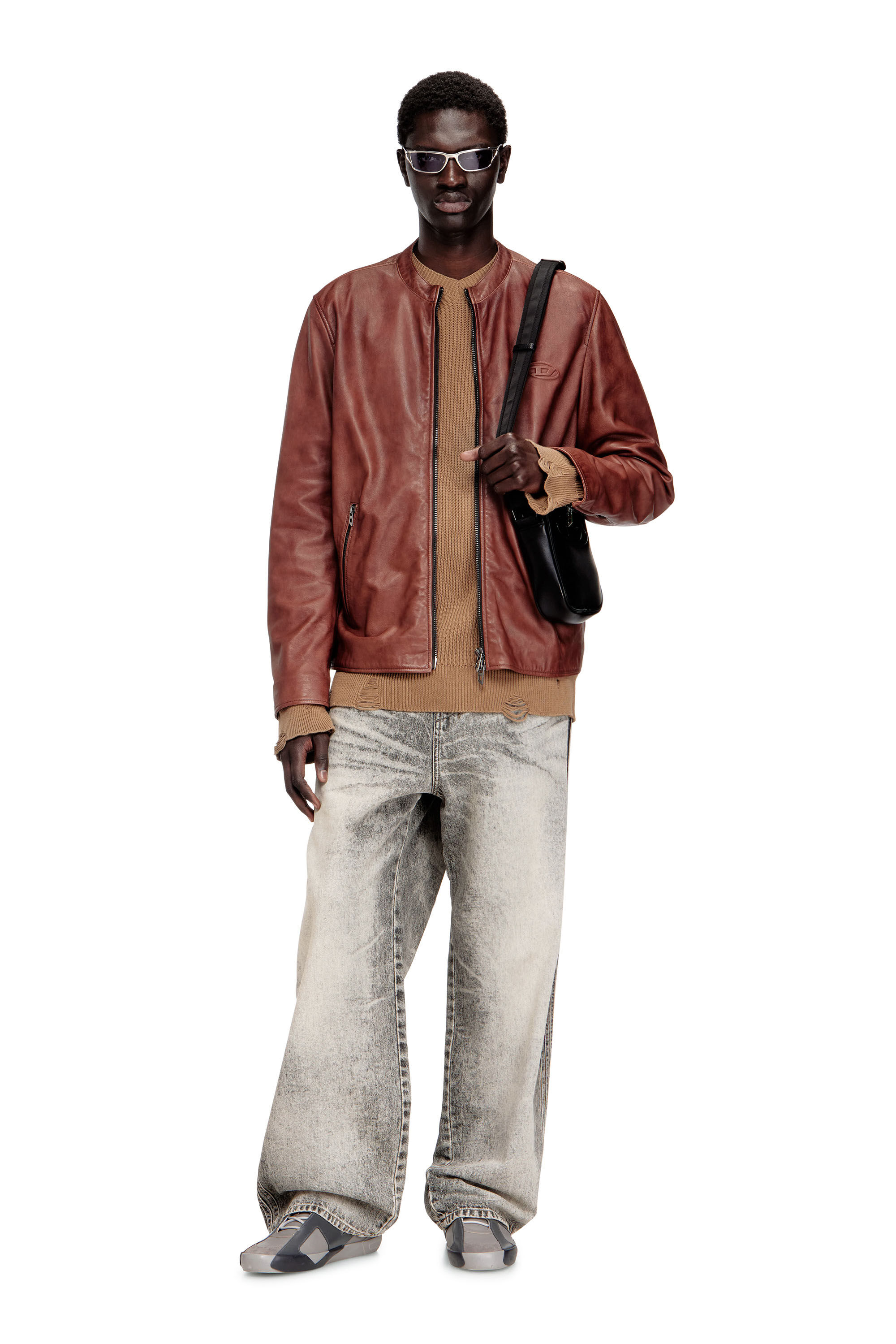 Diesel - L-TAD-BKBX, Giacca biker in pelle con logo d'archivio Uomo in ToBeDefined - 1