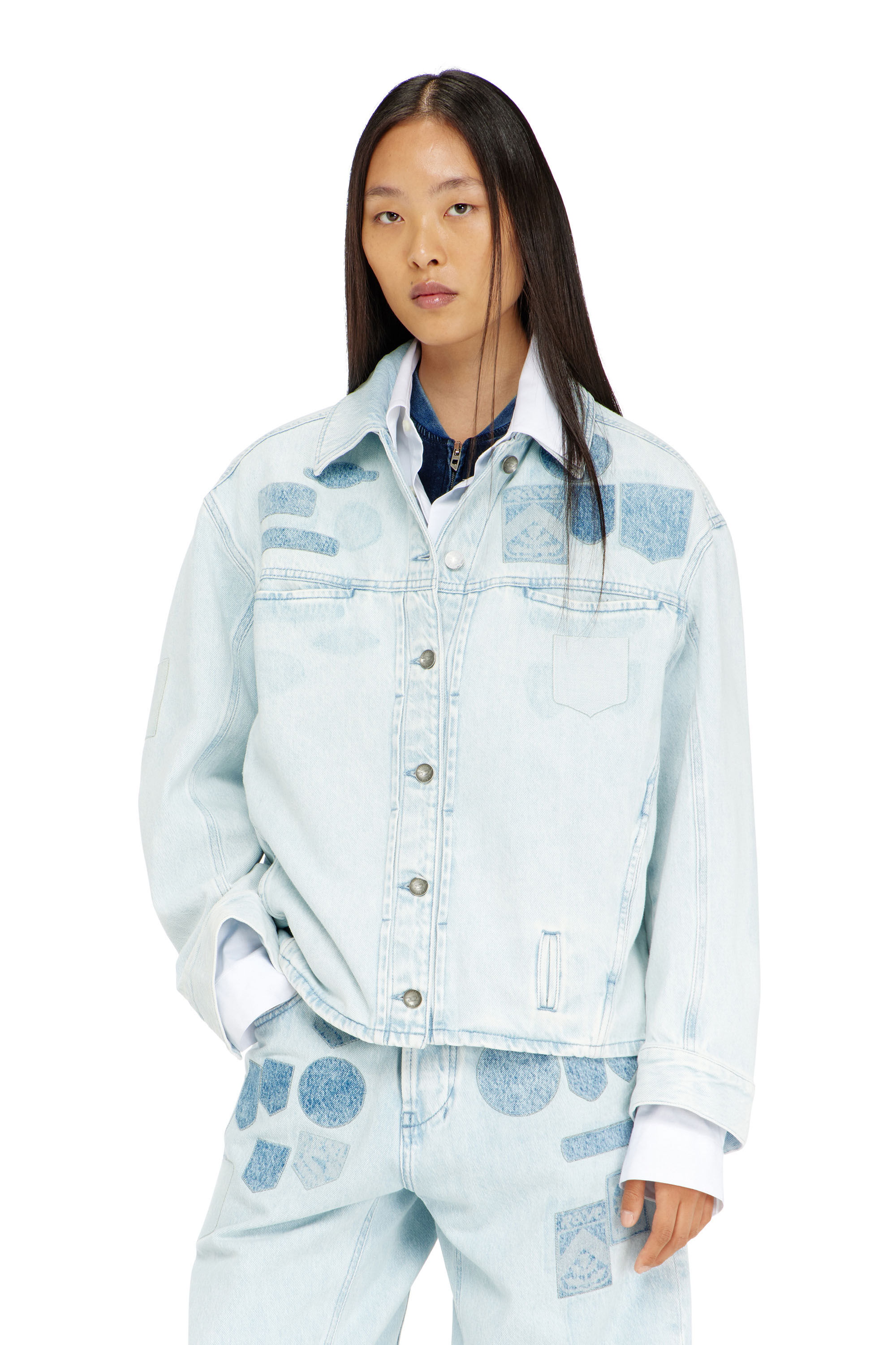 Diesel - D-RYMAVO-S, Camicia oversize in denim con effetti patch Unisex in Blu - 1