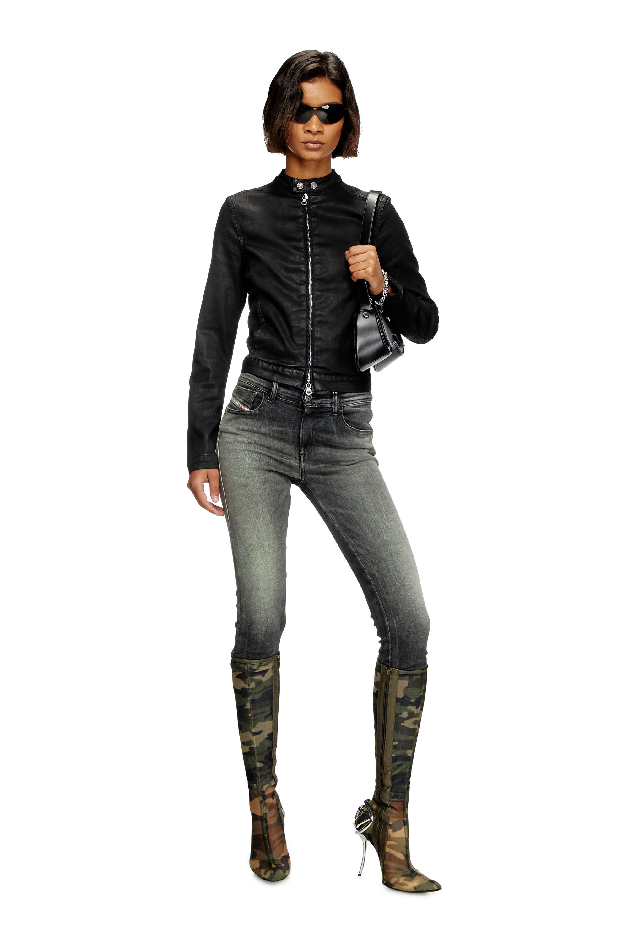 Diesel - DE-MORNIN JOGG, Giacca stile moto in denim coated Donna in Nero - 1