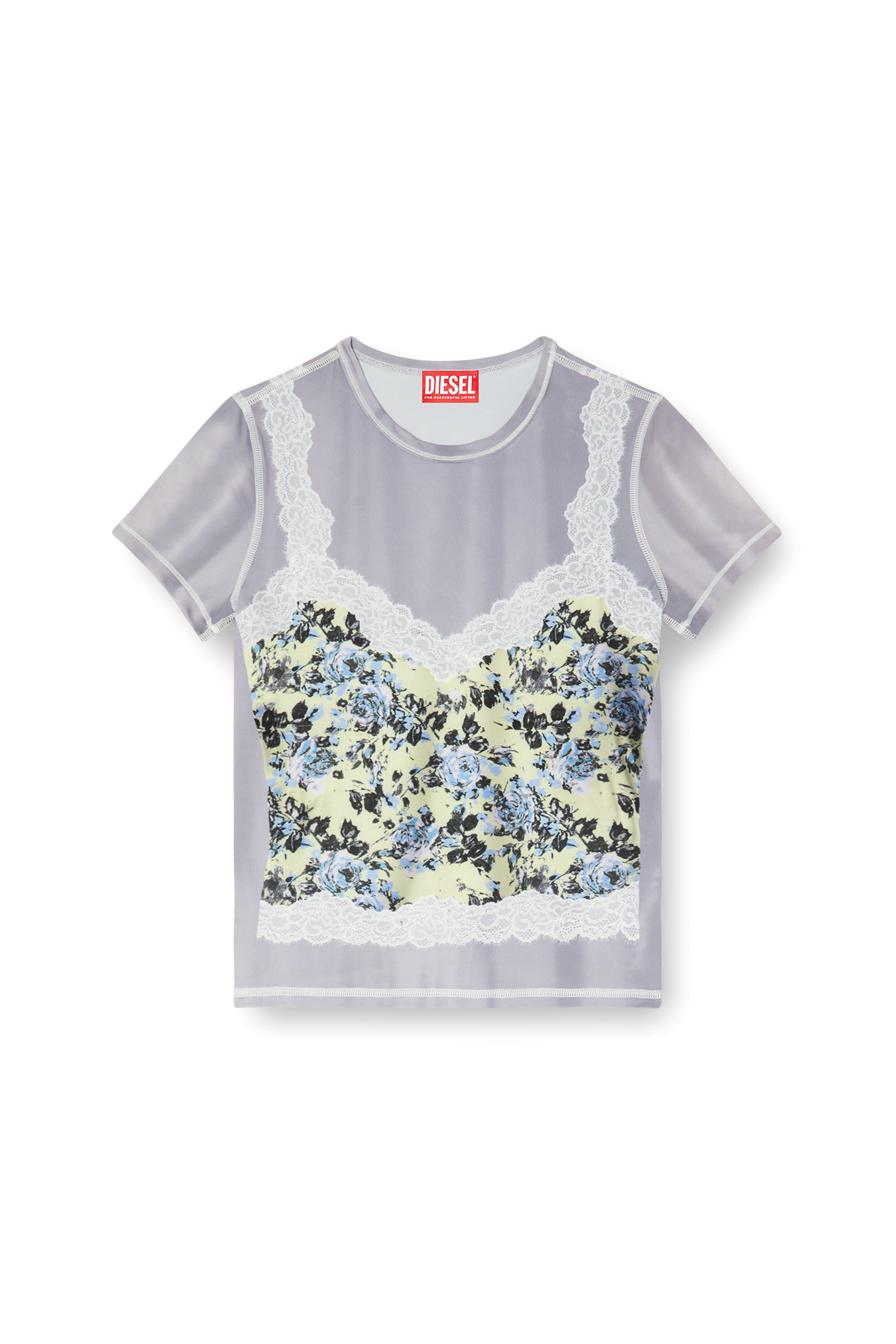 Diesel - T-ILENI, T-shirt con top trompe-l'oeil Donna in Grigio - 2