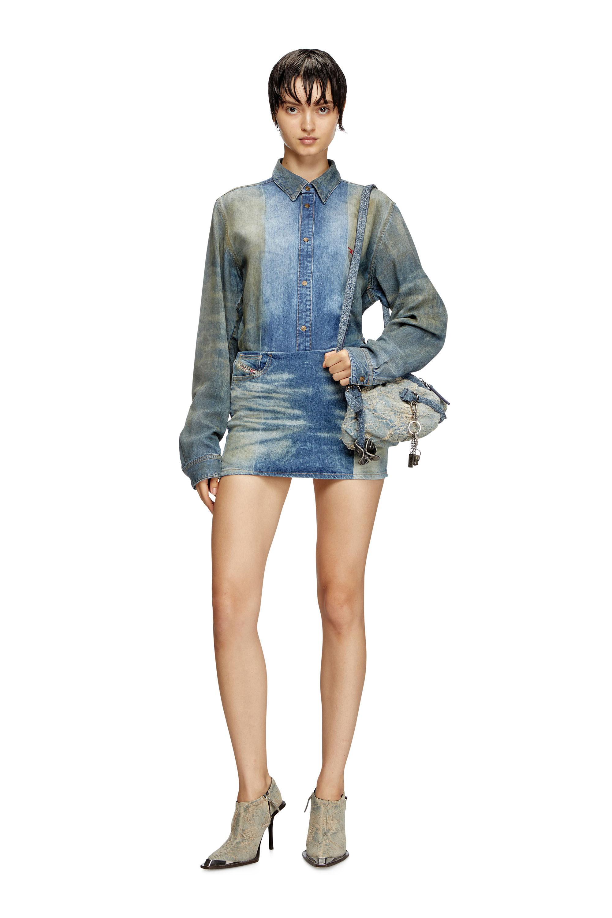 Diesel - DE-PRA-MINI-FSF, Minigonna in denim con motivo solarizzato Donna in Blu - 1