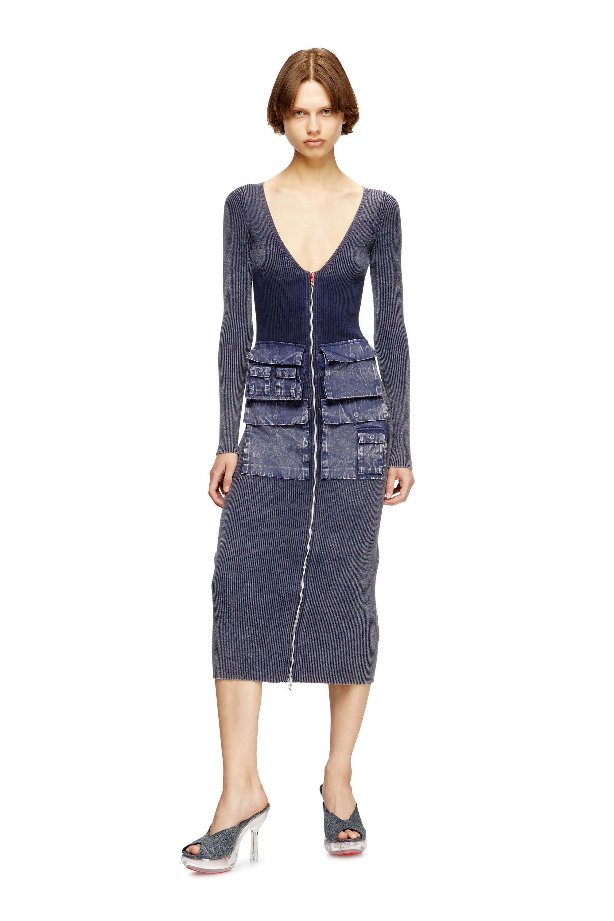 Diesel - M-MELTI-LS, Abito midi a costine effetto denim Donna in ToBeDefined - 3