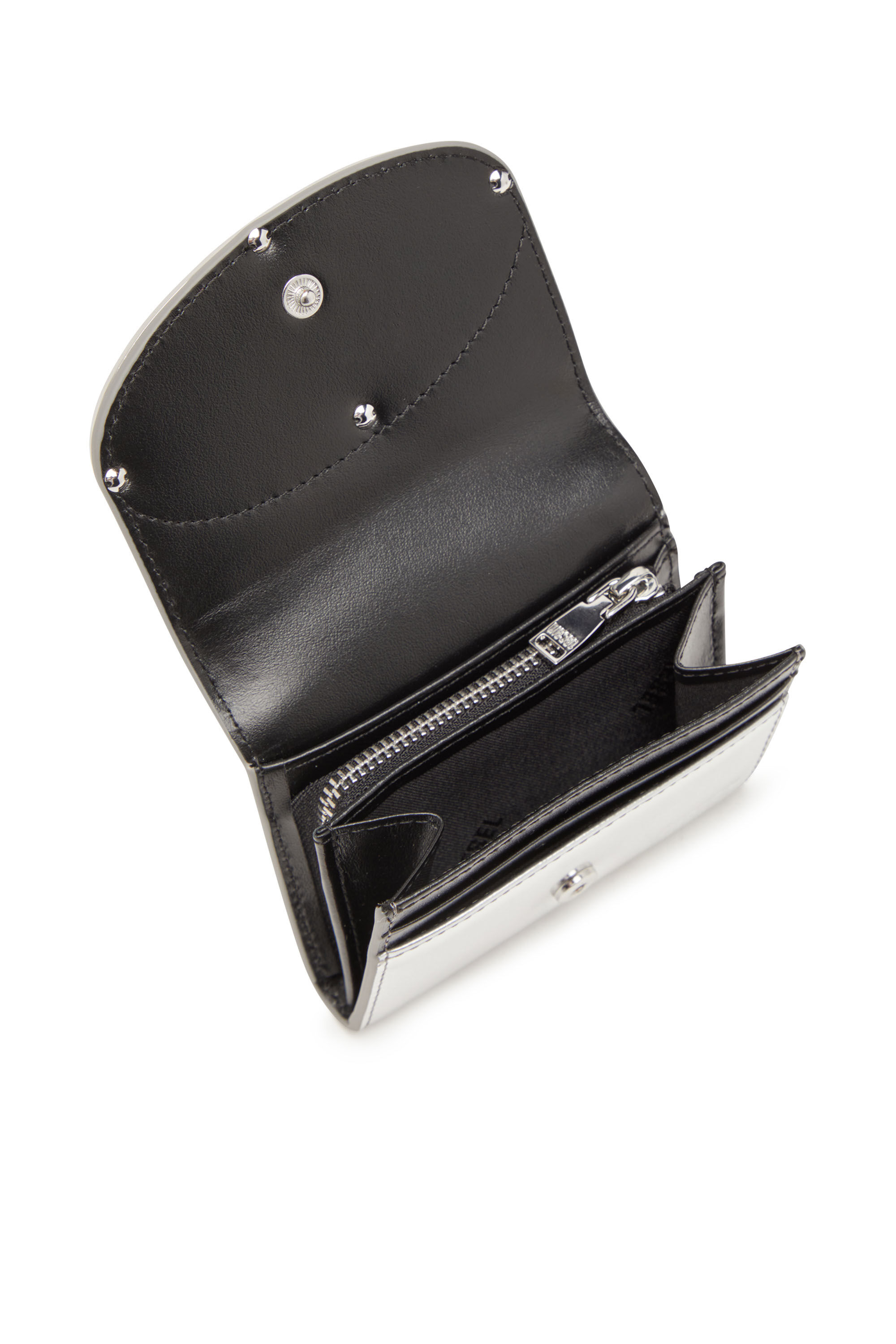 Portacarte a libro in pelle specchiata Donna Argento Diesel