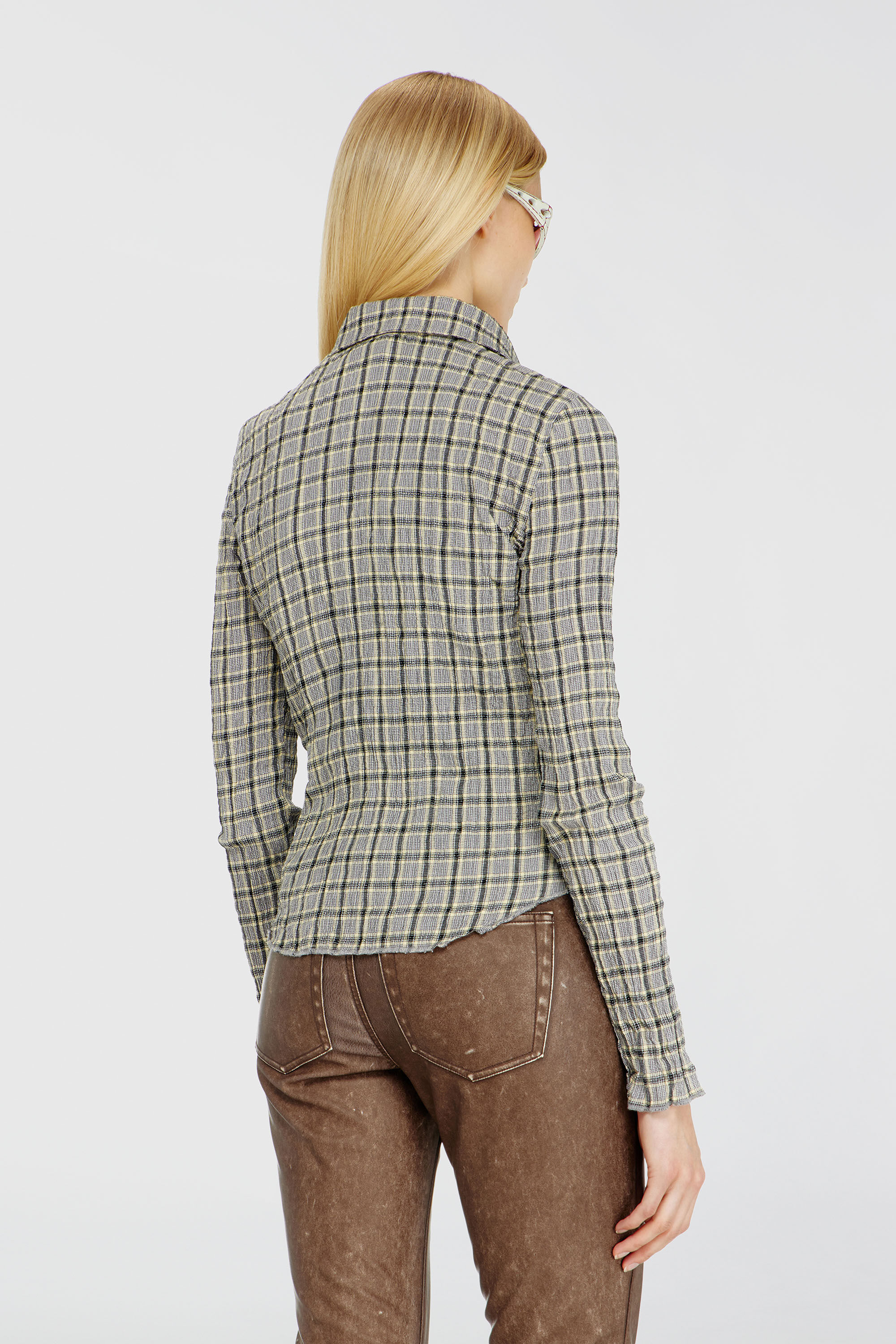 Diesel - C-ARRILON, Woman's Check shirt with seersucker effect in Grey - 4
