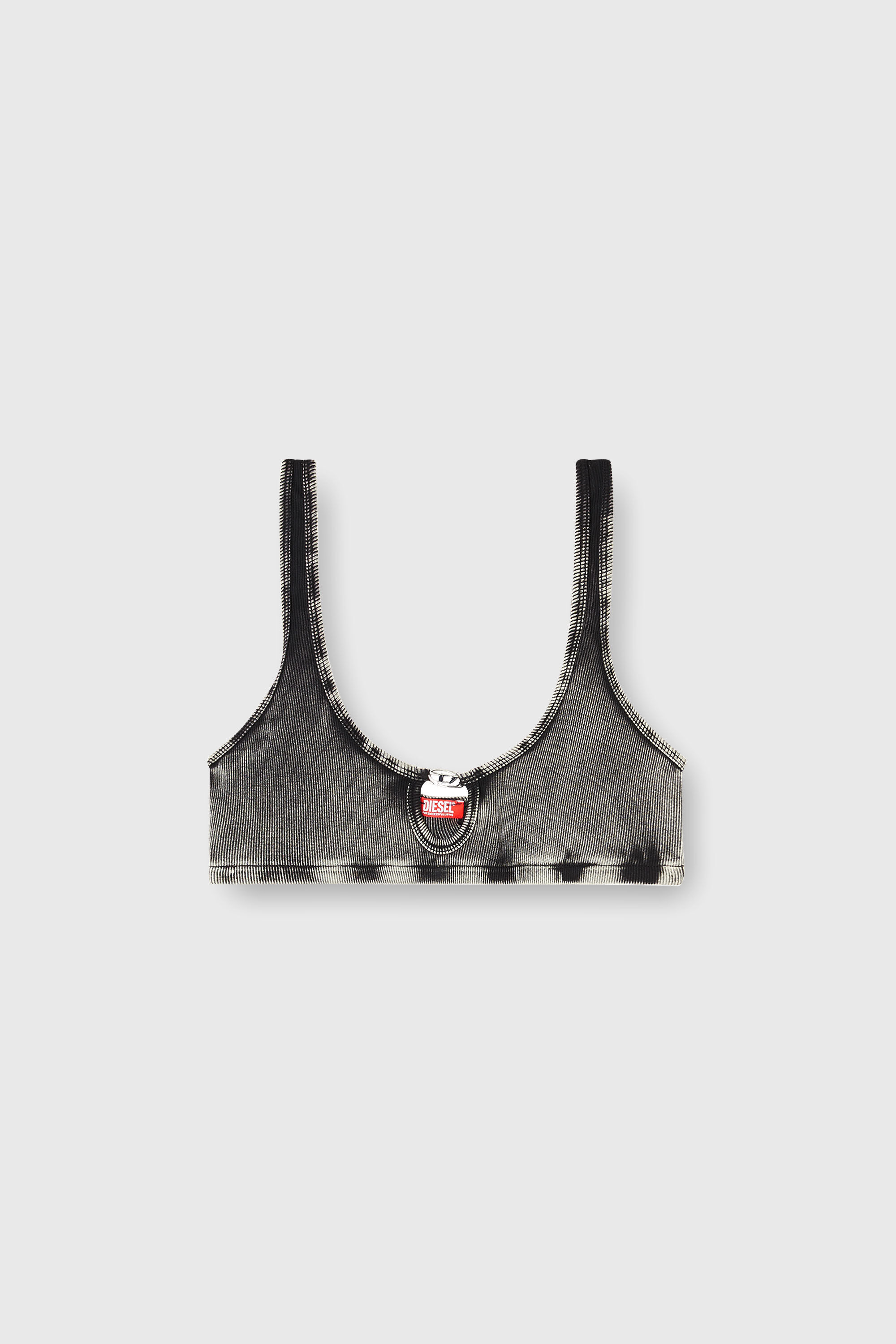Diesel - FLORENCE-DNM, Bralette in cotone a costine con gioiello Oval D Donna in Grigio - 2