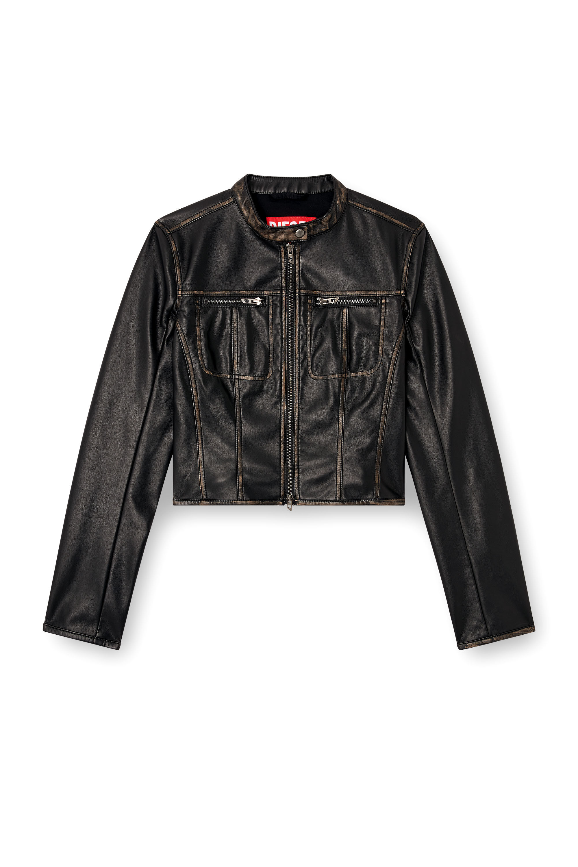 Diesel - G-LOBE, Giacca biker corta e distressed Donna in Nero - 2