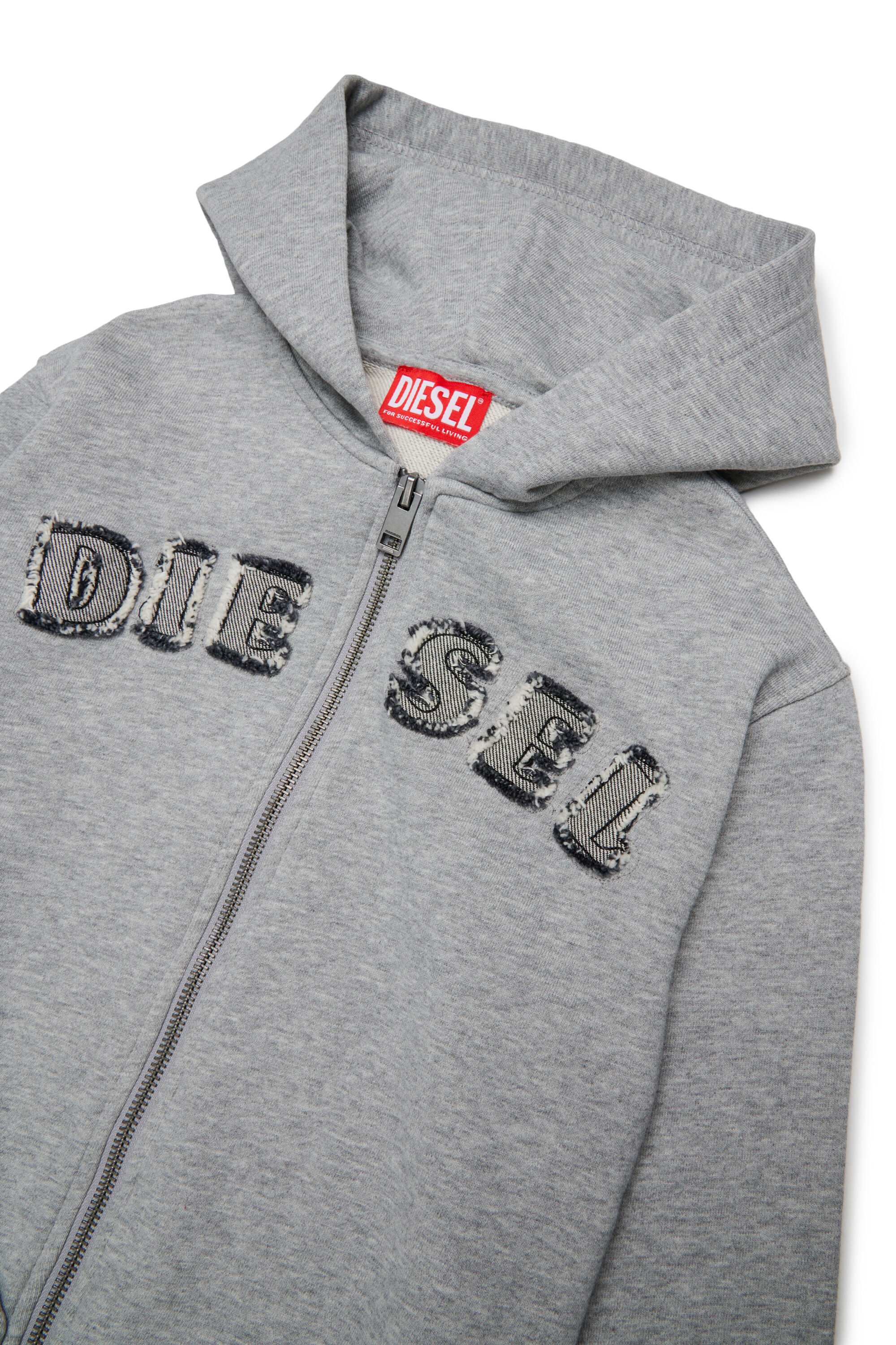 Diesel - SJEANSHOOD OVER, Felpa con zip e lettere logo sfrangiate Uomo in Grigio - 3