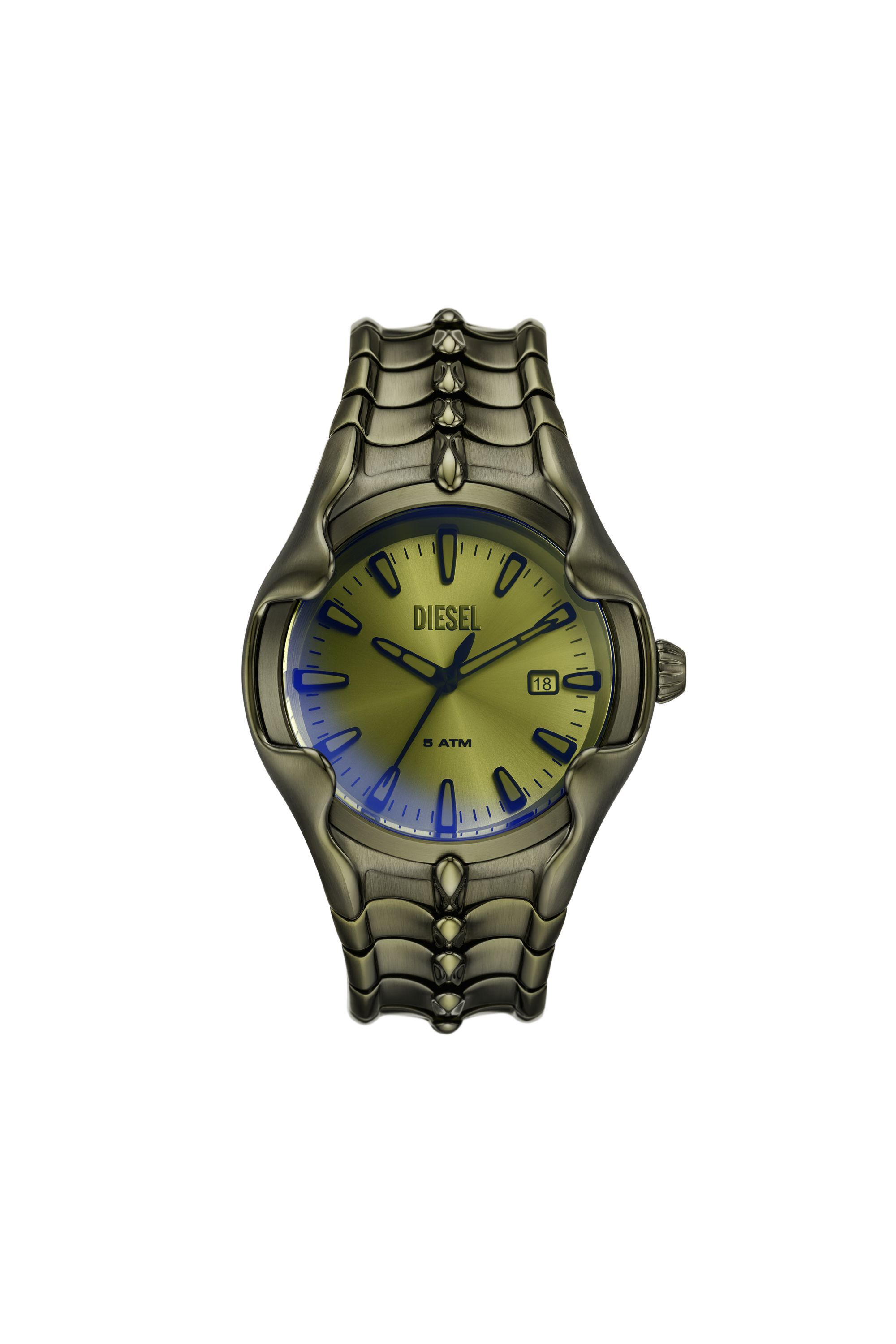 Orologio Vert in acciaio inossidabile verde con tre lancette e datario Uomo Verde Diesel