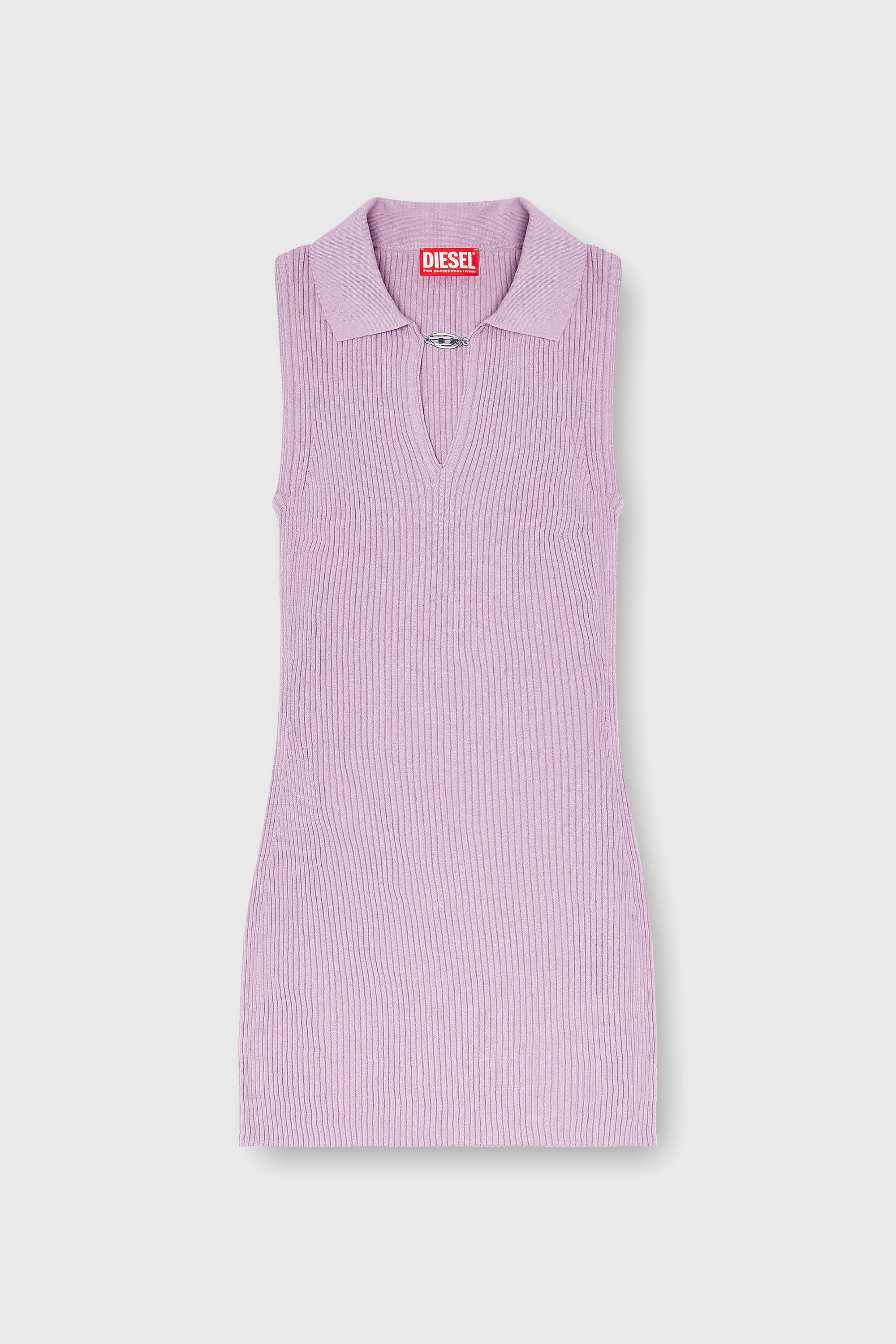 Diesel - M-LILMA, Woman's Short polo dress in silk-blend rib knit in Pink - 2