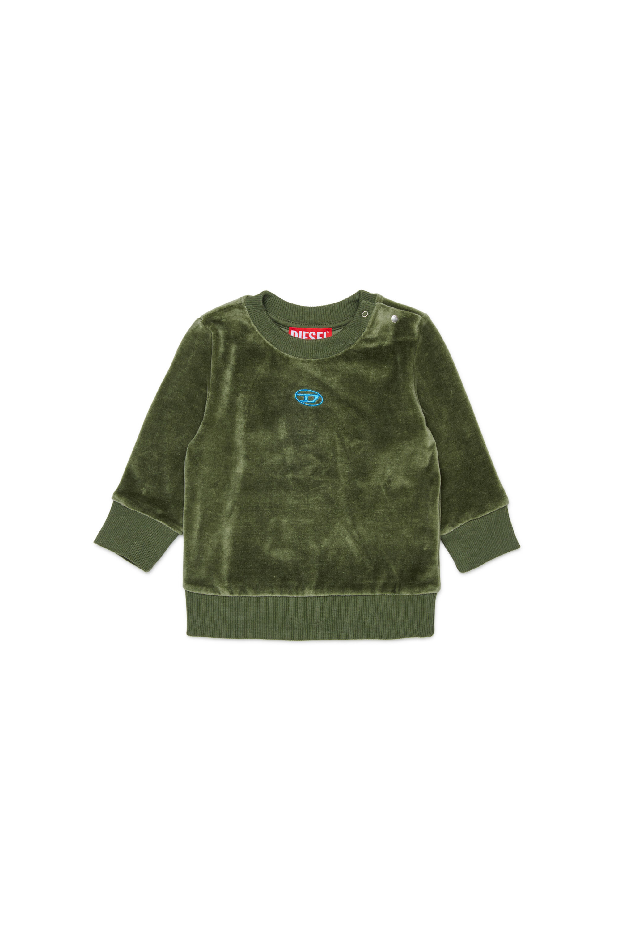 Diesel - SHENIB, Felpa in velluto con ricamo Oval D Uomo in Verde - 1