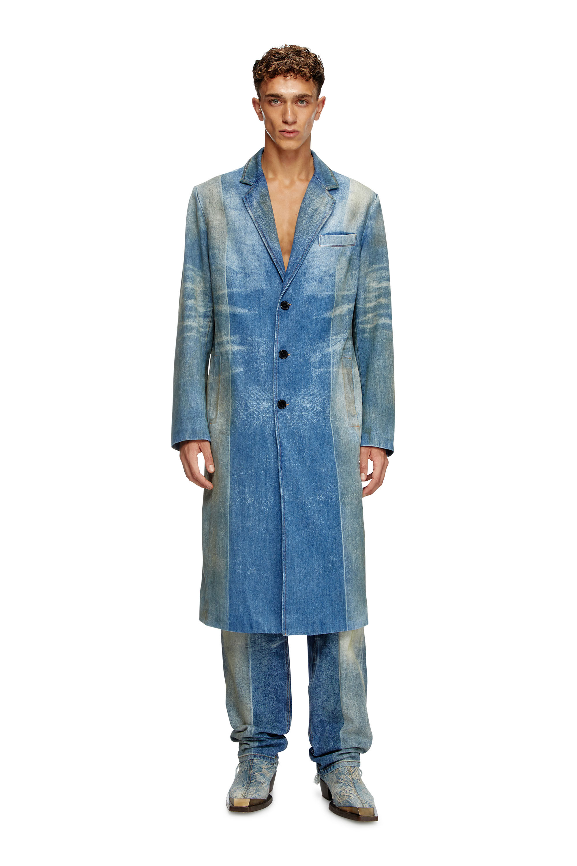 Diesel - D-BALZER-MID-FSF, Cappotto in denim con motivo solarizzato Uomo in Blu - 1