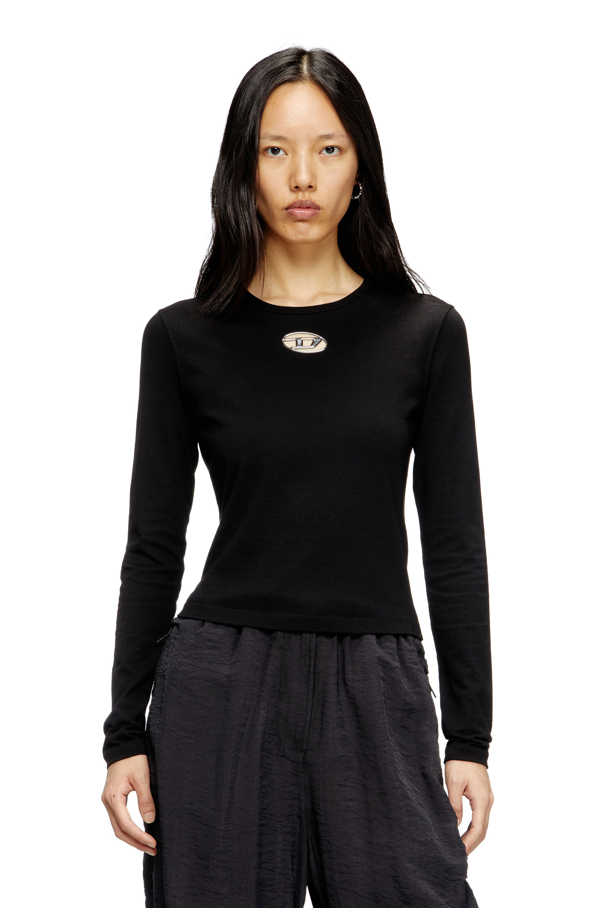 Diesel - T-UNCUTIE-LONG-LS-OD, Top a maniche lunghe con Oval D cut-out Donna in Nero - 3