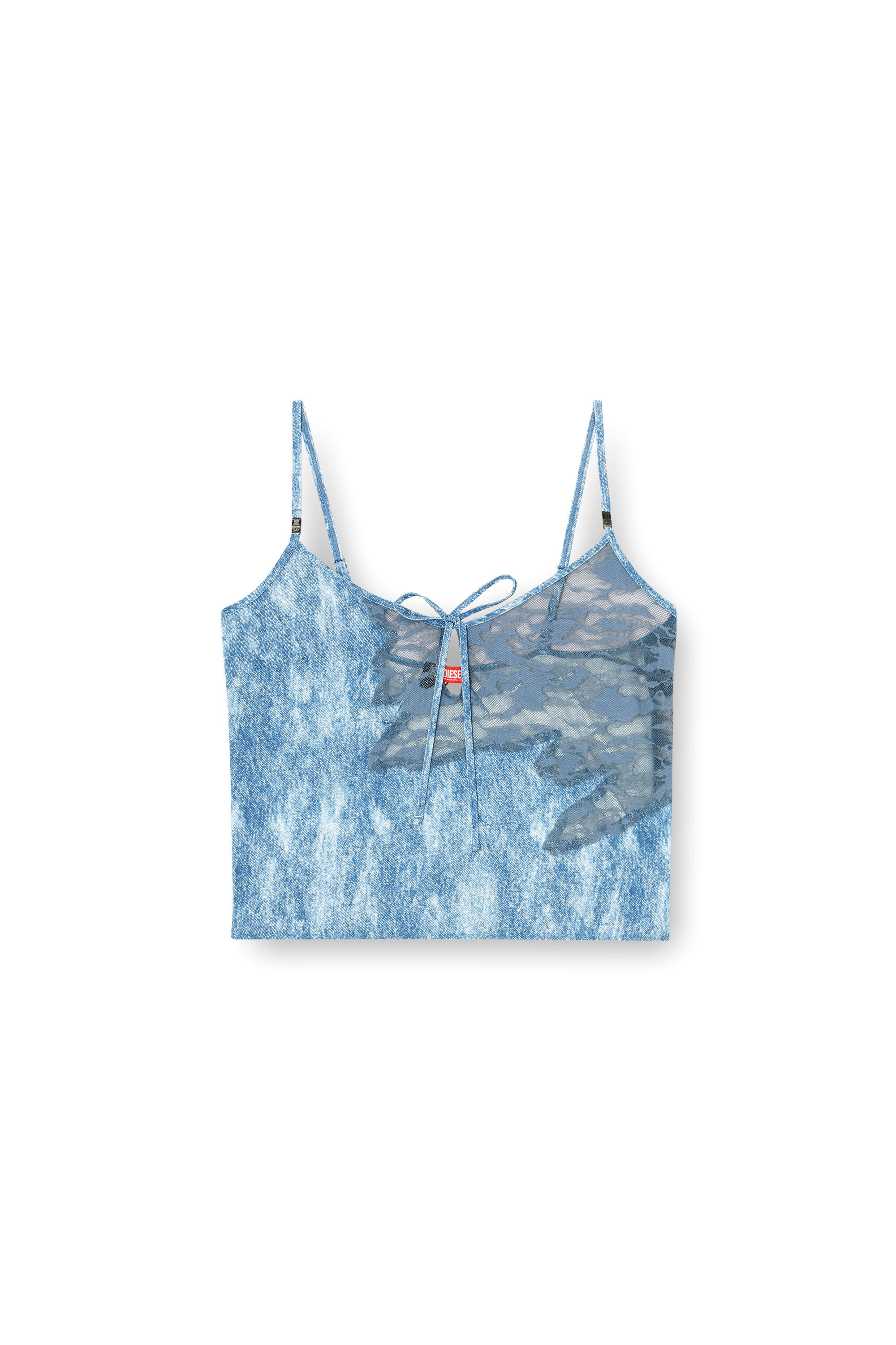 Diesel - LACE-SLEEP-CAMI, Top da notte in microfibra e pizzo camouflage Donna in Blu - 2