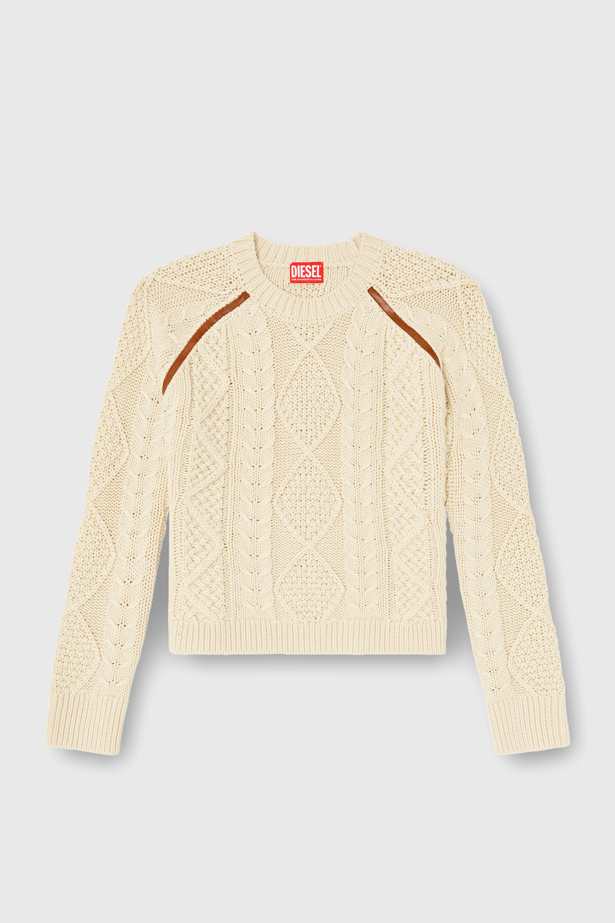 Diesel - M-INTANA, Maglione a trecce con bande a contrasto Donna in Beige - 2