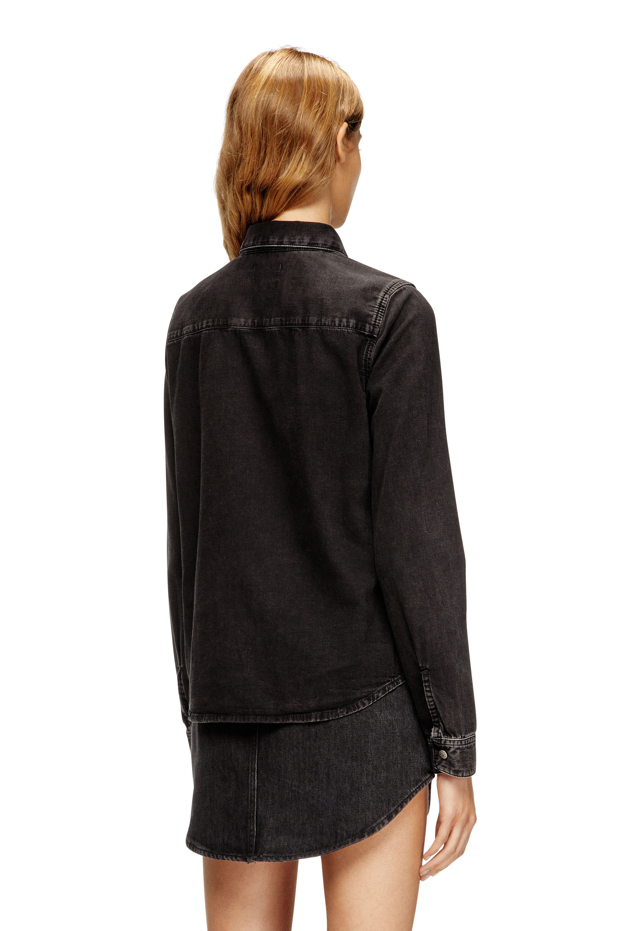 Diesel - DE-EAZY, Camicia in denim con cuciture a contrasto Donna in Nero - 4