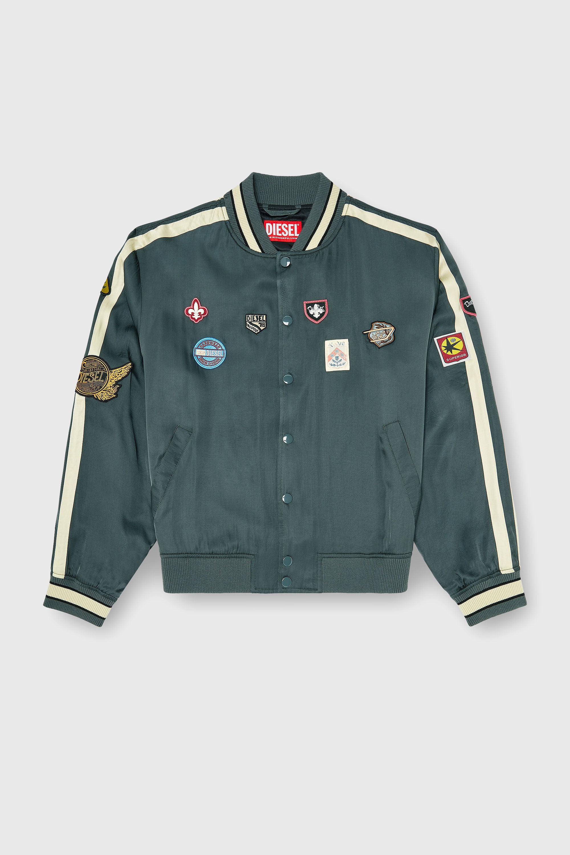 Diesel - J-ANNU, Bomber in raso con patch Uomo in Verde - 2