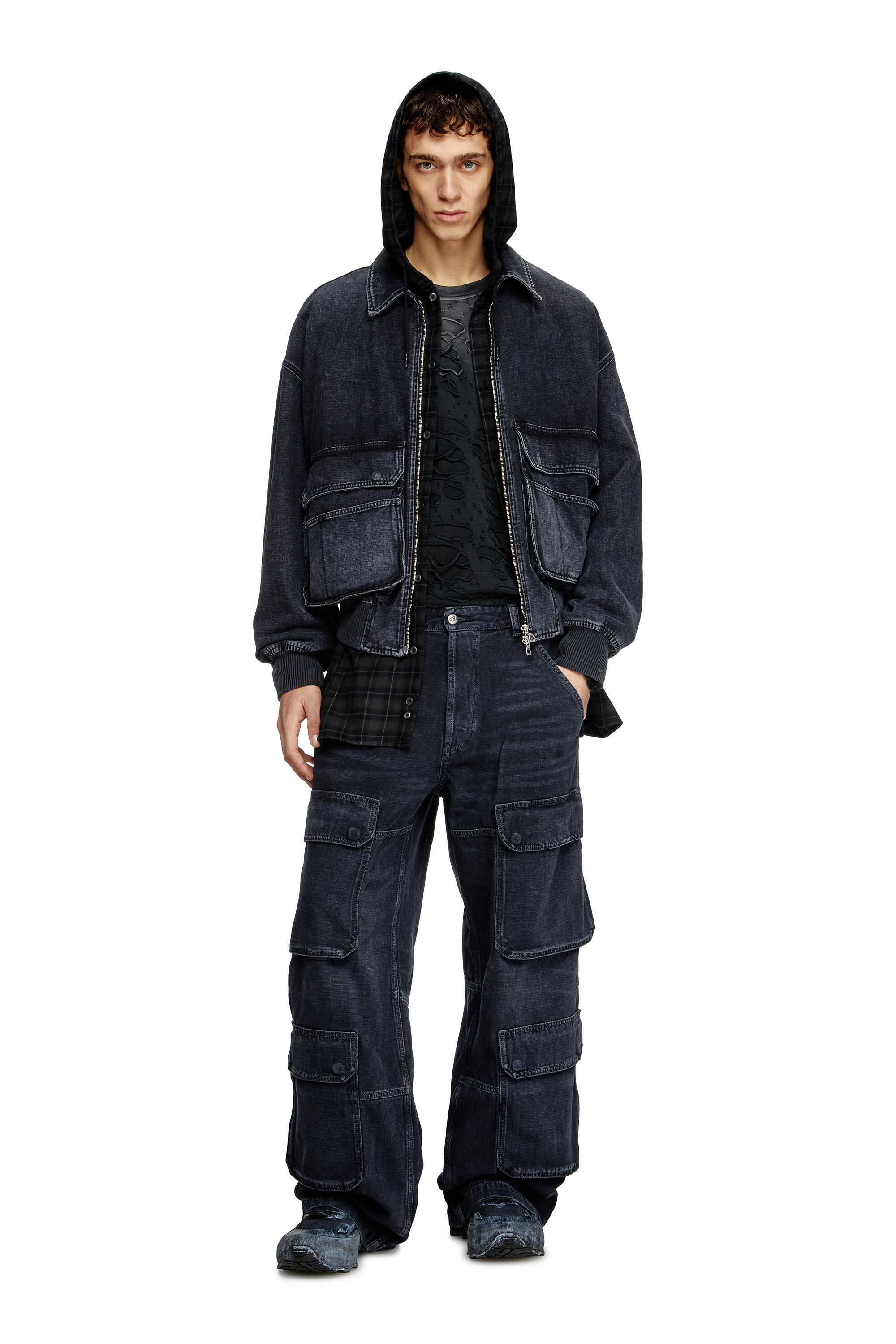 Diesel - Relaxed Jeans D-Touch 007Z9 Uomo, Nero/Grigio scuro - Image 1