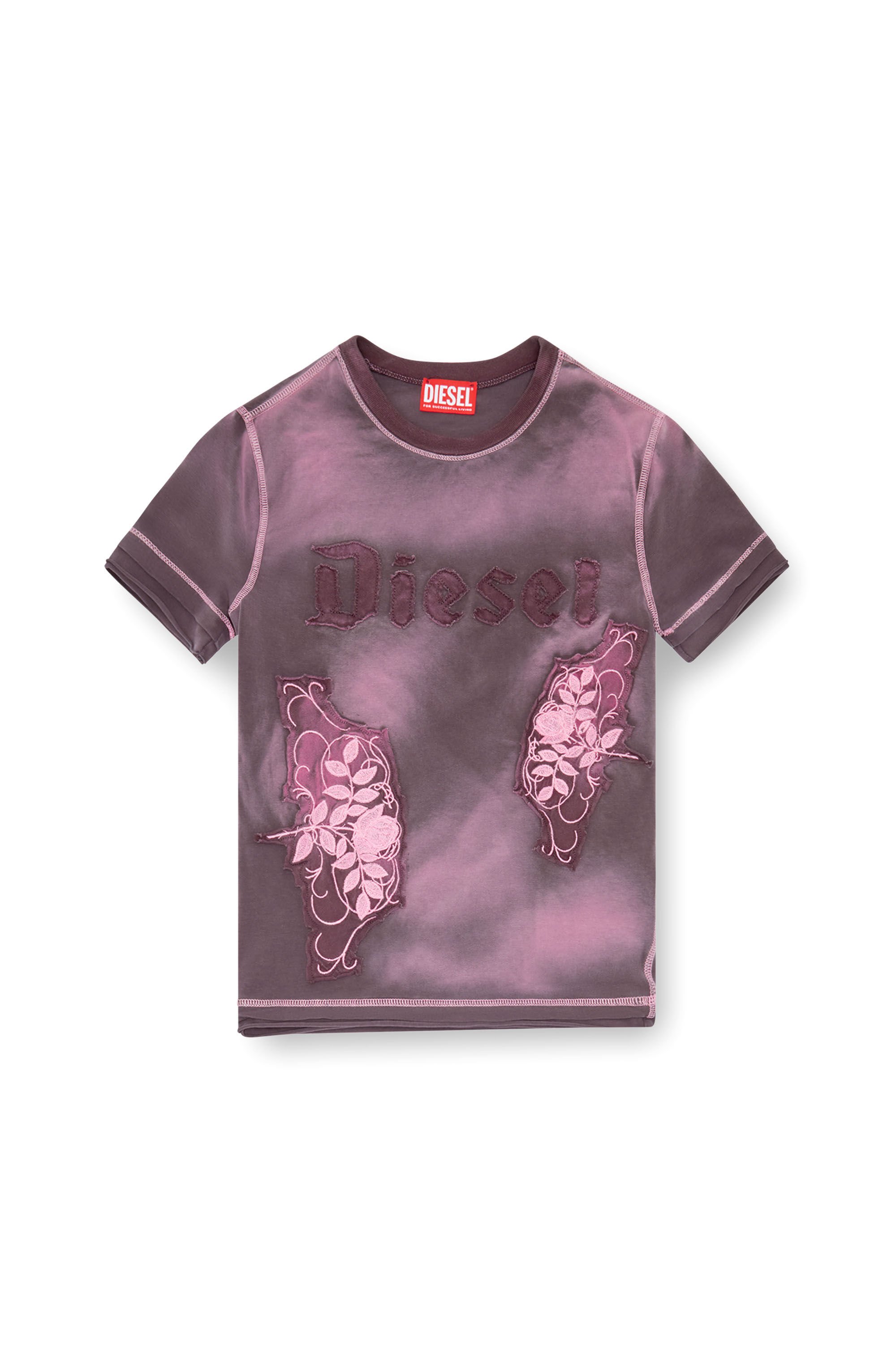 Diesel - T-UNCUT, Donna T-shirt con patch floreali ricamati in Viola - Image 2