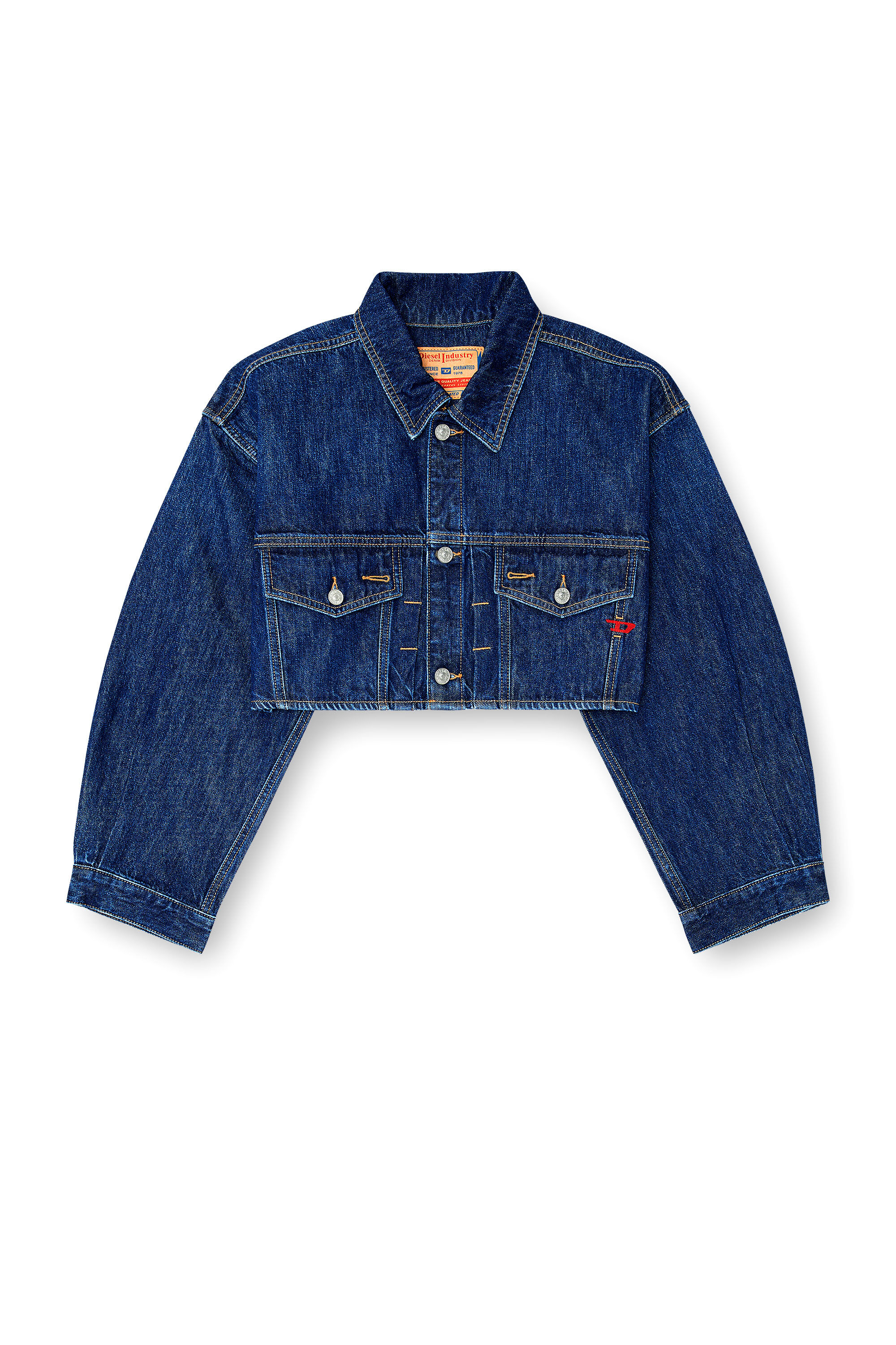 Diesel - DE-MALLEY, Giacca trucker in denim cropped oversize Donna in Blu - 2