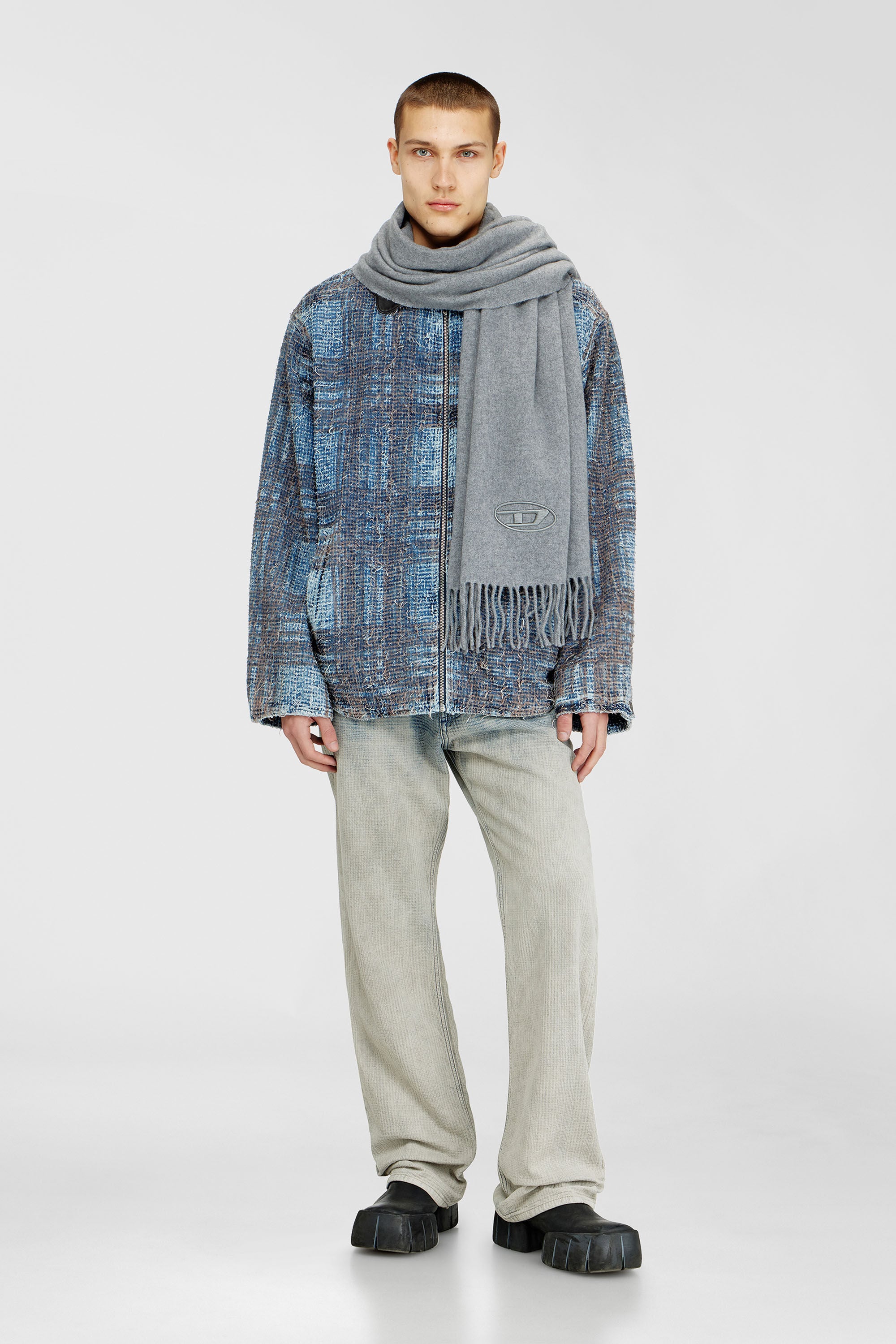 Diesel - S-IMON-D-LONG, Sciarpa in misto lana con bordi frangiati Unisex in Grigio - 4
