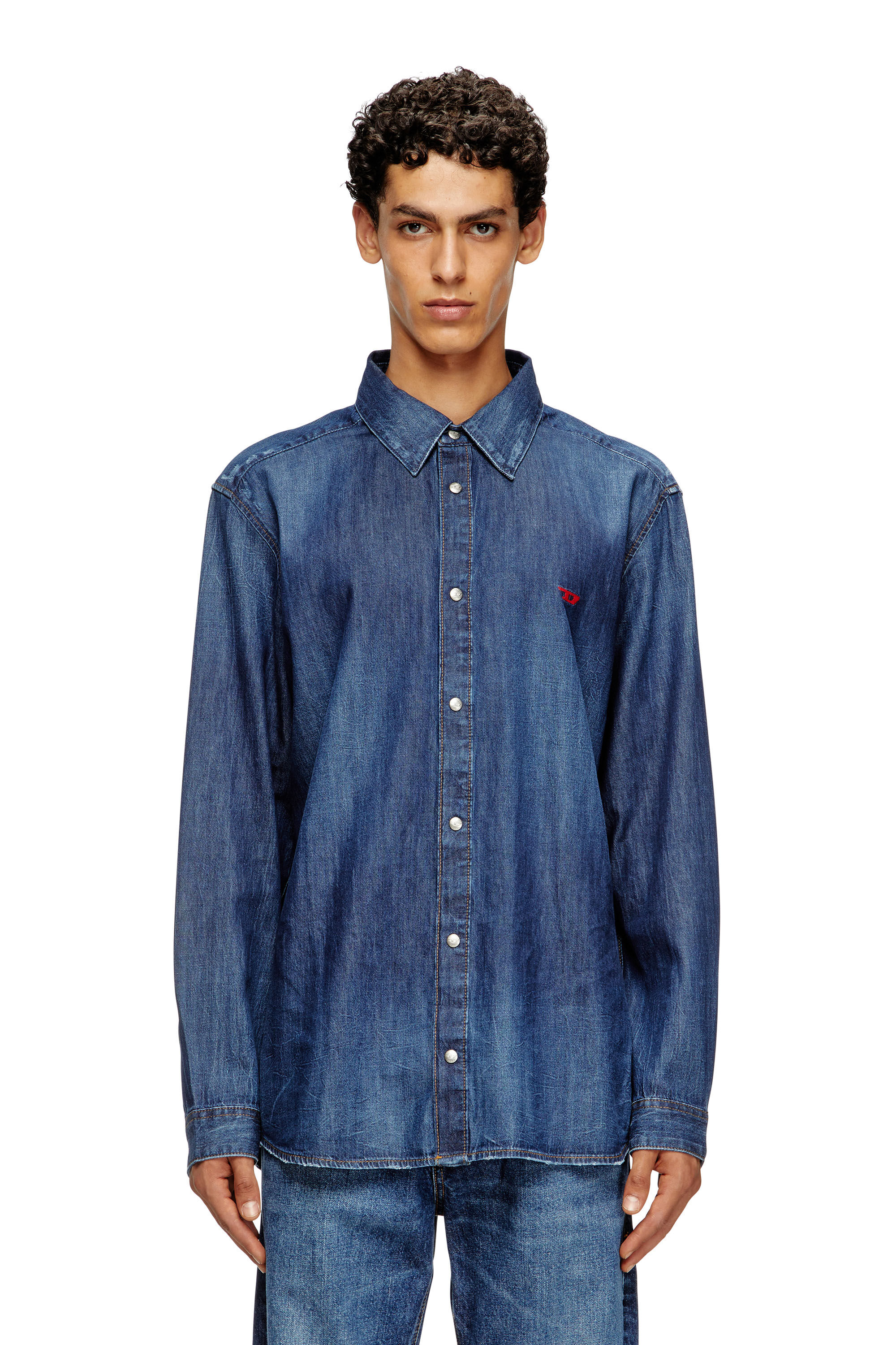 Diesel - D-SIMPLY, Camicia in denim con logo ricamato Uomo in Blu - 3
