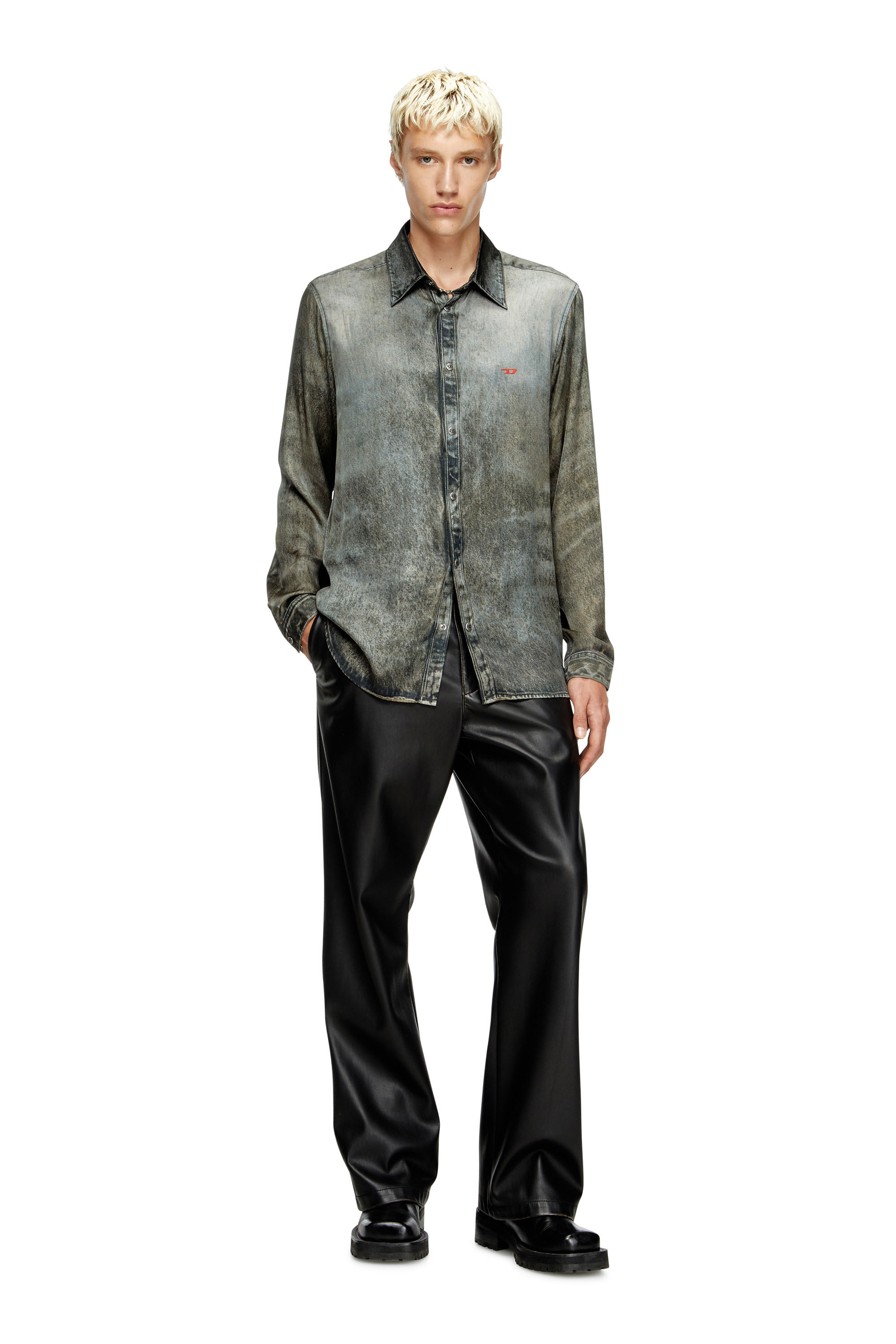 Diesel - S-SIMPLY-LKCT, Camicia in viscosa effetto denim Uomo in Nero - 1