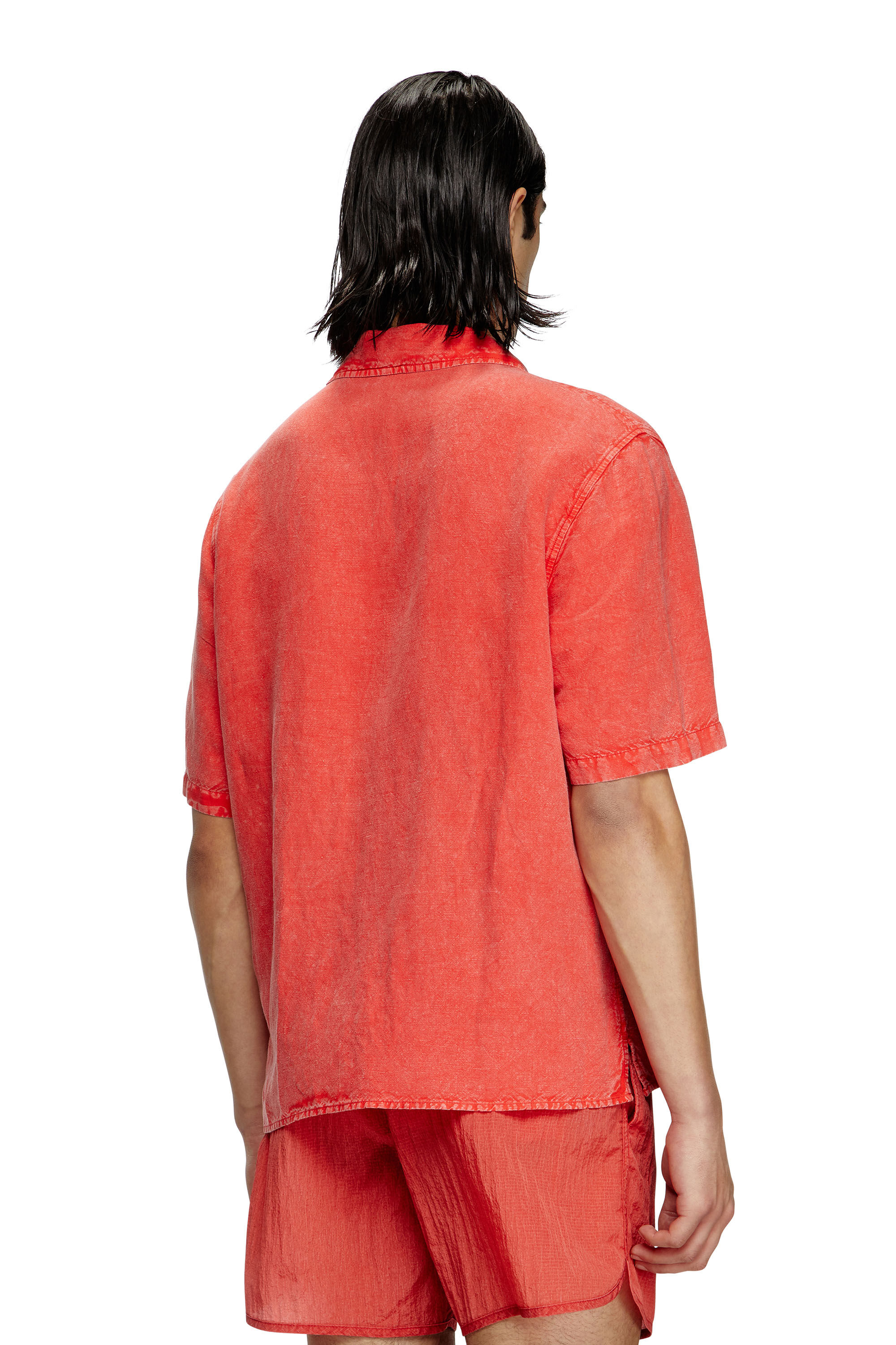 Diesel - CHARLES-D-POP, Camicia da mare in misto lino Uomo in Rosso - 3