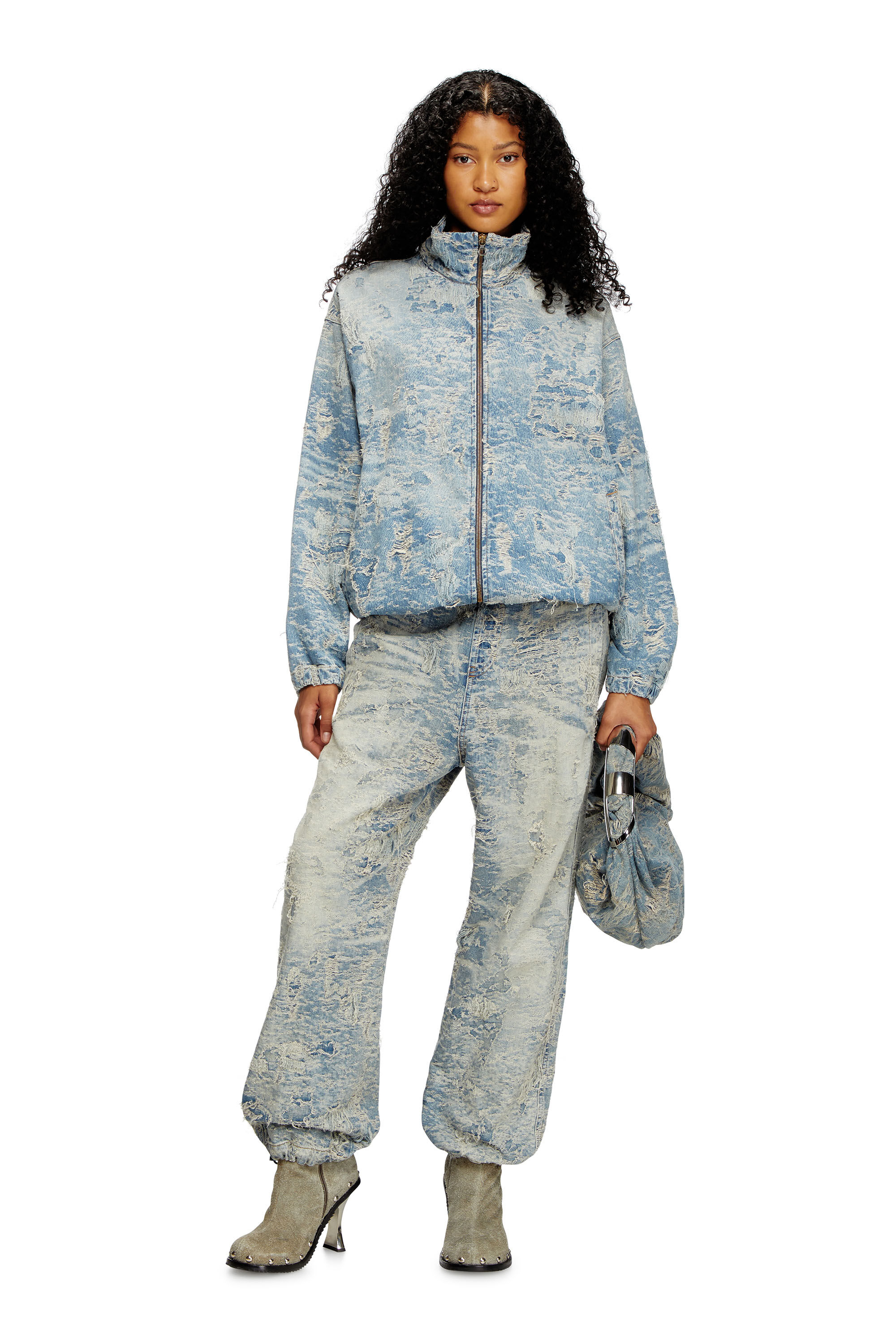 Diesel - D-KRAP-FSF, Giacca con zip in denim jacquard effetto dirty Unisex in Blu - 1