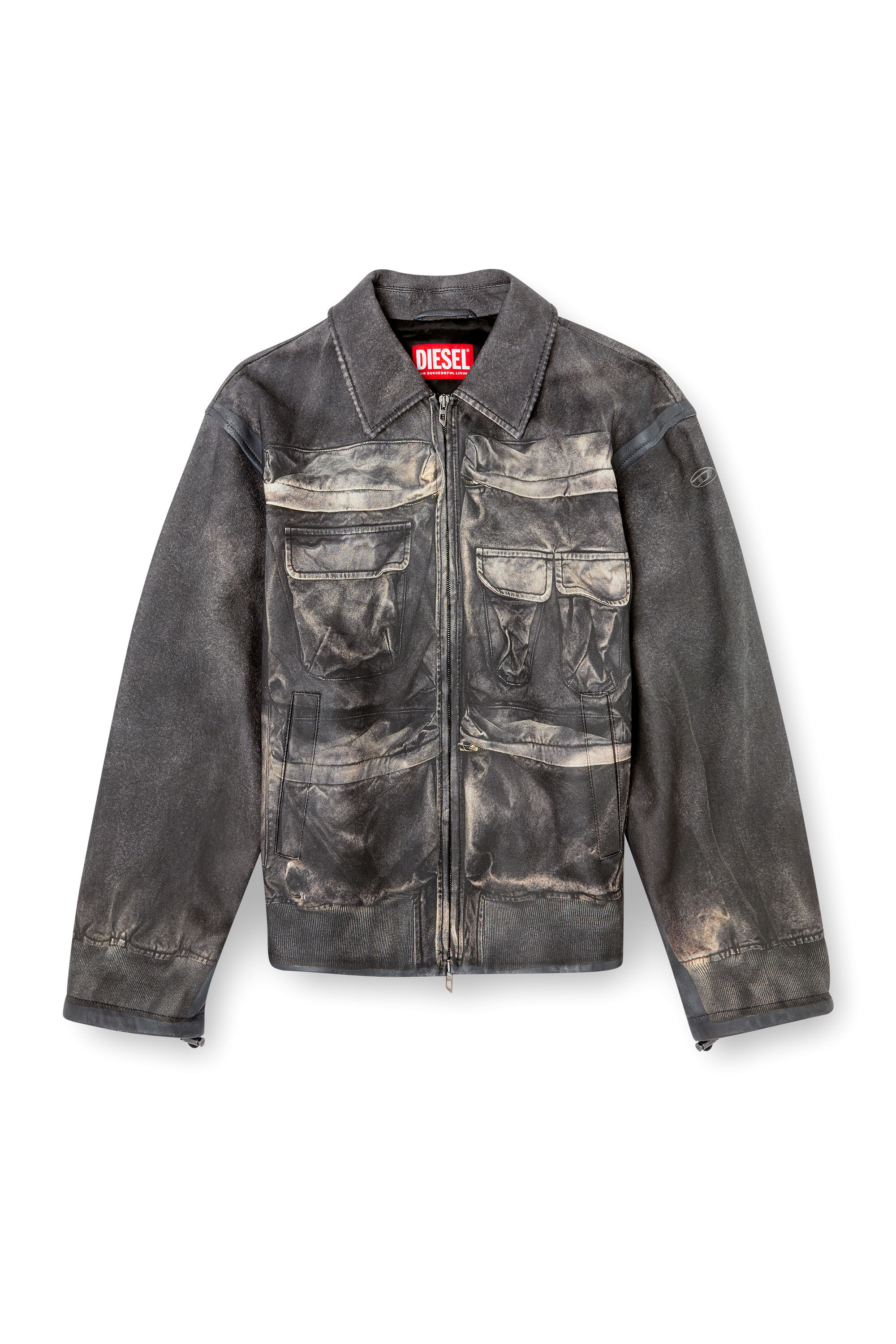 Diesel - L-MAYER, Giacca in pelle con tasche trompe l'oeil Uomo in Nero - 2