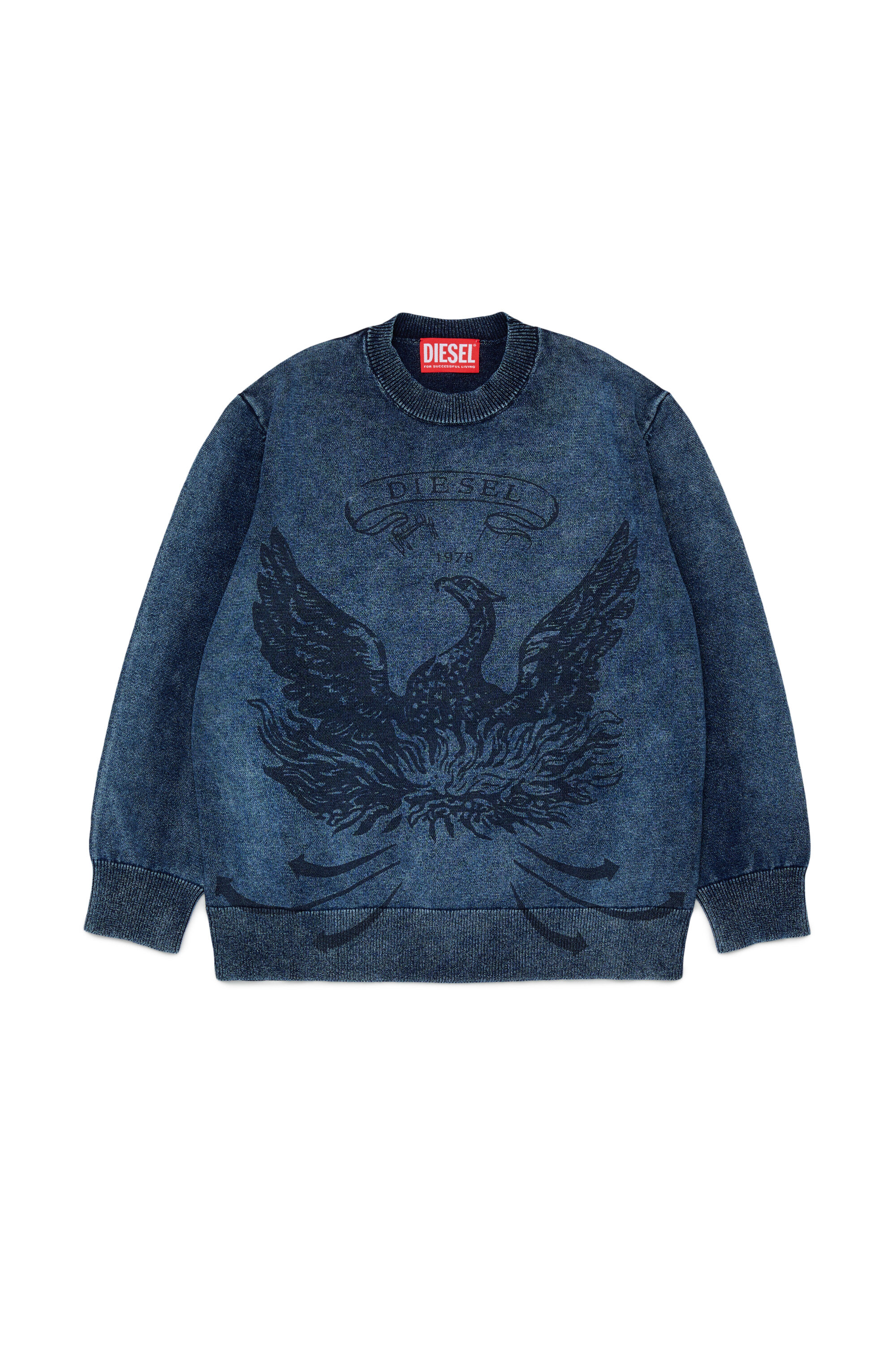 Diesel - KFINNIC OVER, Maglia effetto denim con motivo fenice Uomo in Blu - 1