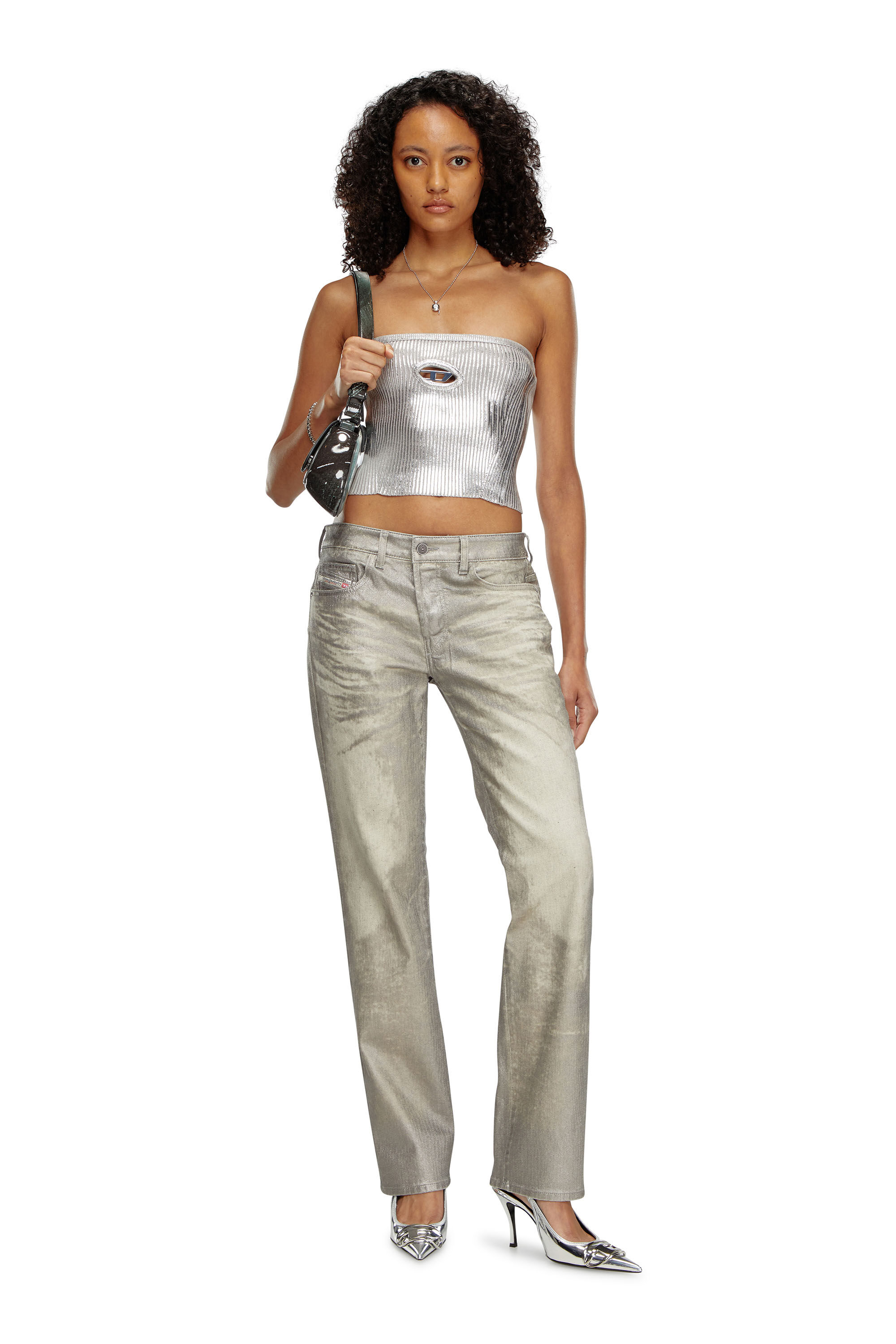 Top a fascia metallizzato con logo Donna | Grigio | Diesel