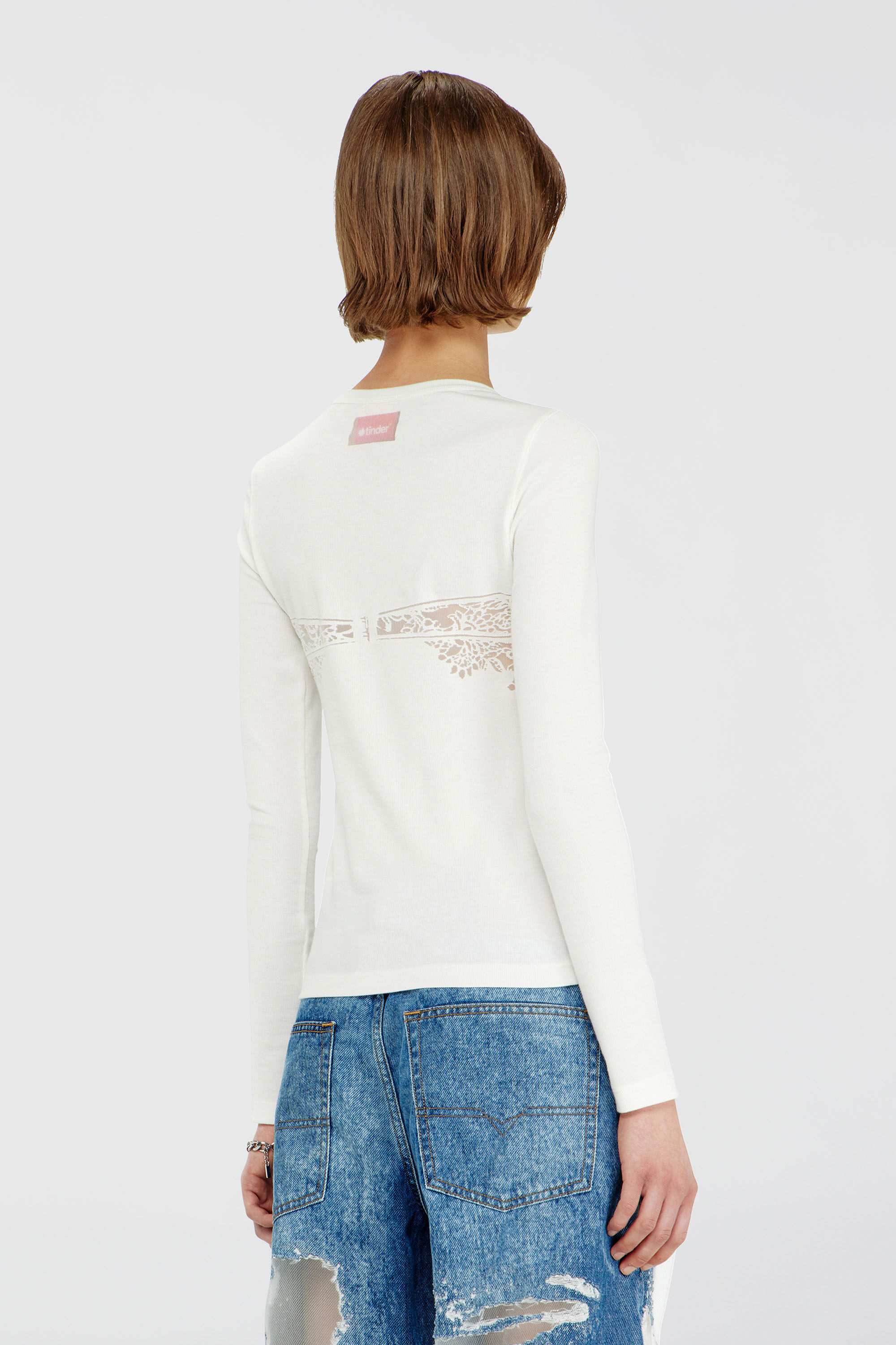 Diesel - PR-T-MOKKI-LS-R, Top con effetto pizzo devor&eacute; Donna in Bianco - 4