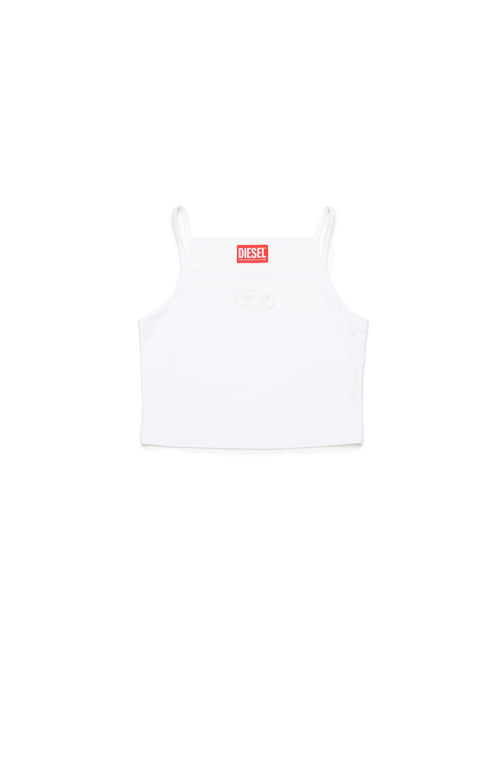 Diesel - TRIND, Top a sottoveste con logo Oval D in cristalli Donna in Bianco - 1