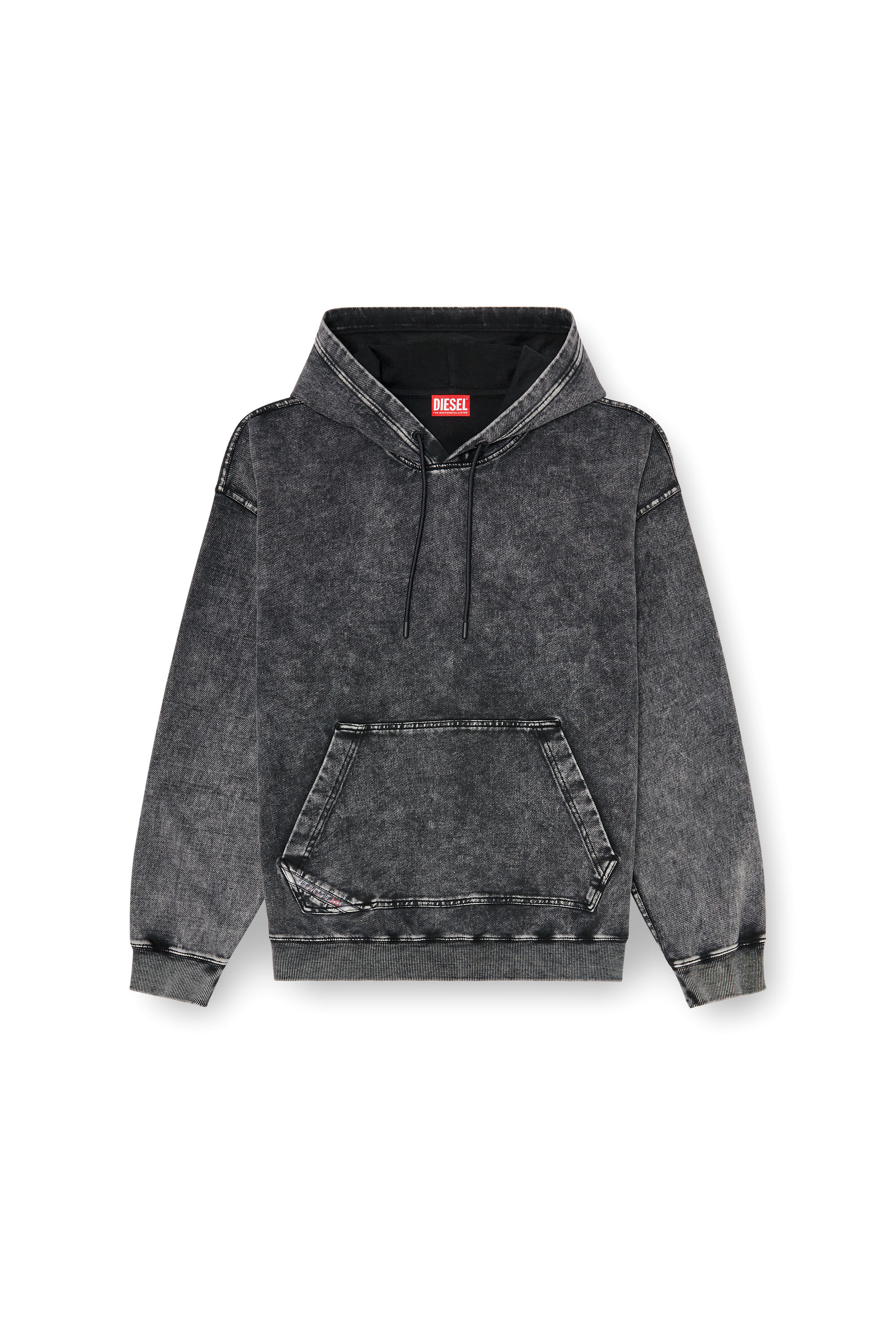 Diesel - S-BOXT-HOOD-TUK, Felpa con cappuccio effetto denim lavorato Uomo in Grigio - 2