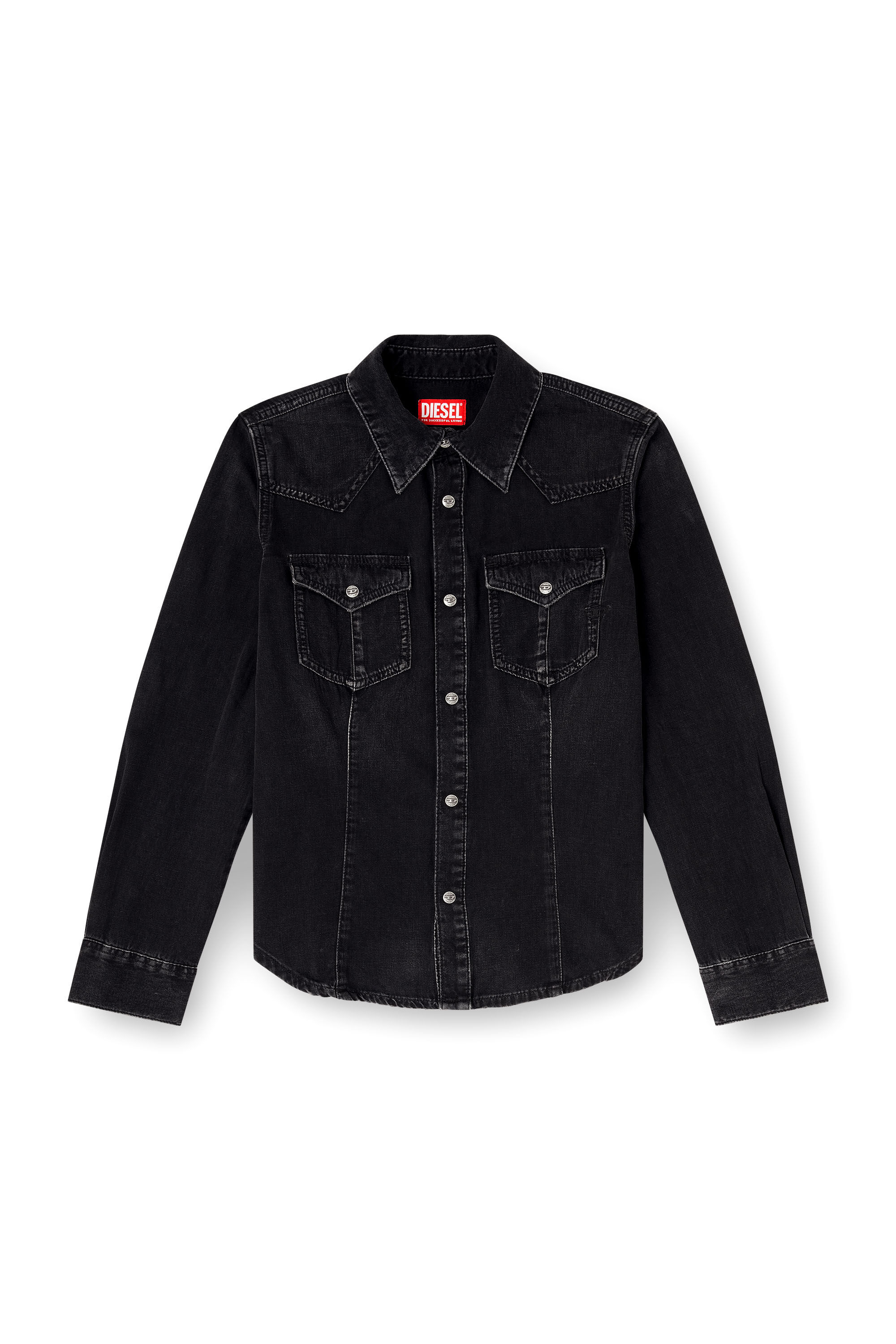 Women's Western shirt in treated denim | Black | Diesel {{Country}}