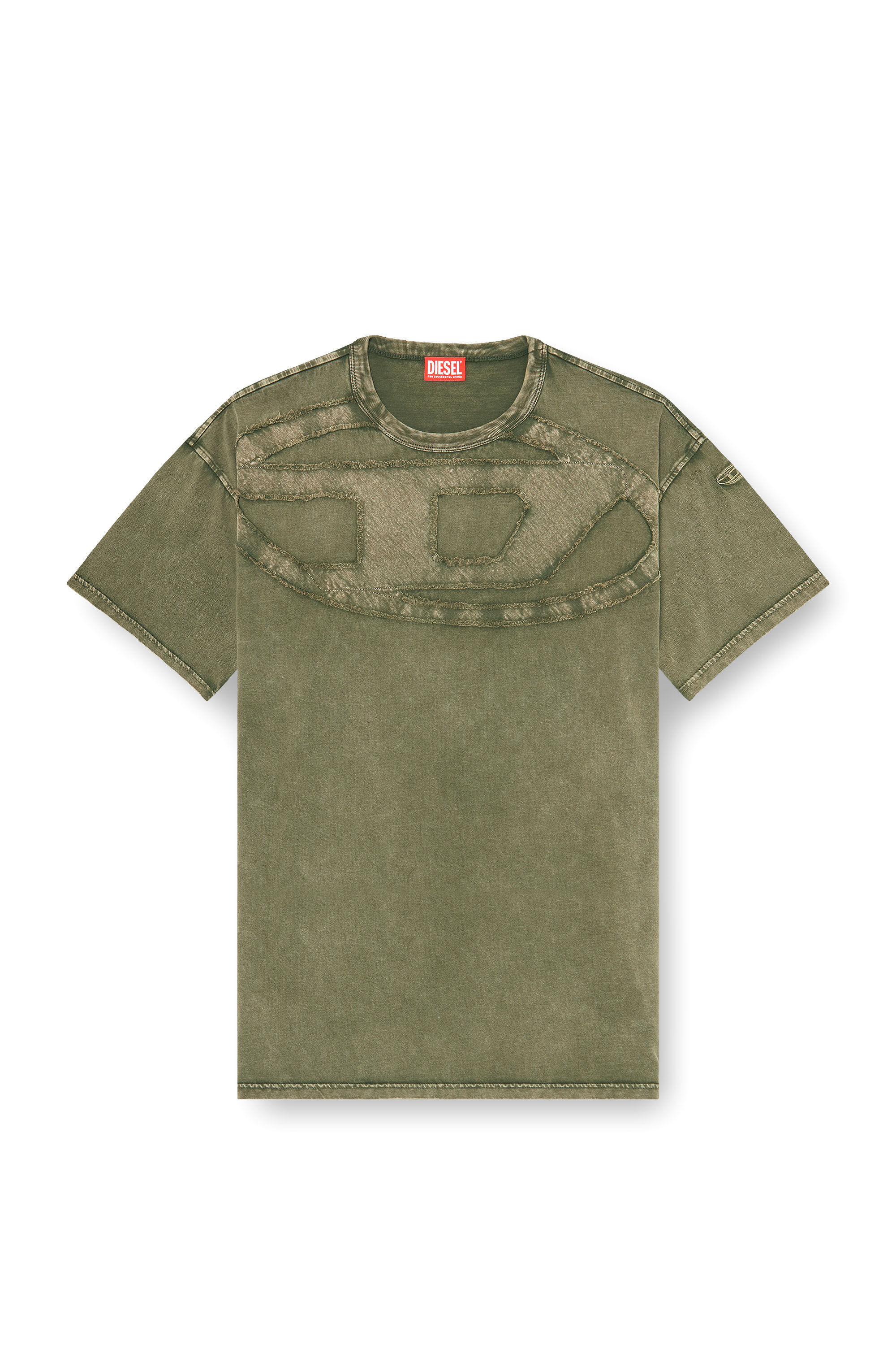 Diesel - T-BOXT-DEN, T-shirt in cotone dal taglio rilassato con applicazione Oval D Uomo in Verde - 2