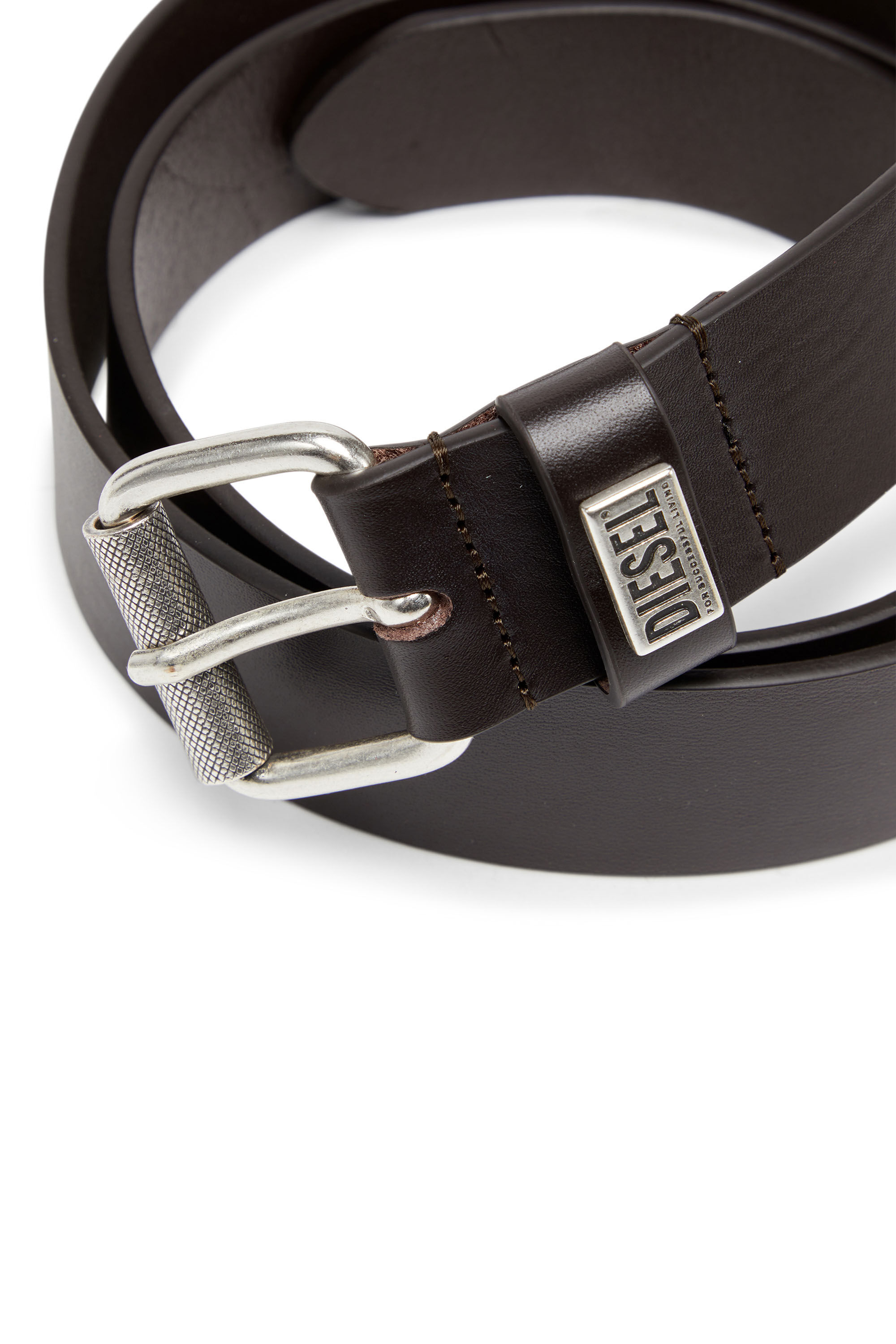 Diesel - B-BISCOTTO-LOOP, Cintura in pelle con placca logata Uomo in Marrone - 3