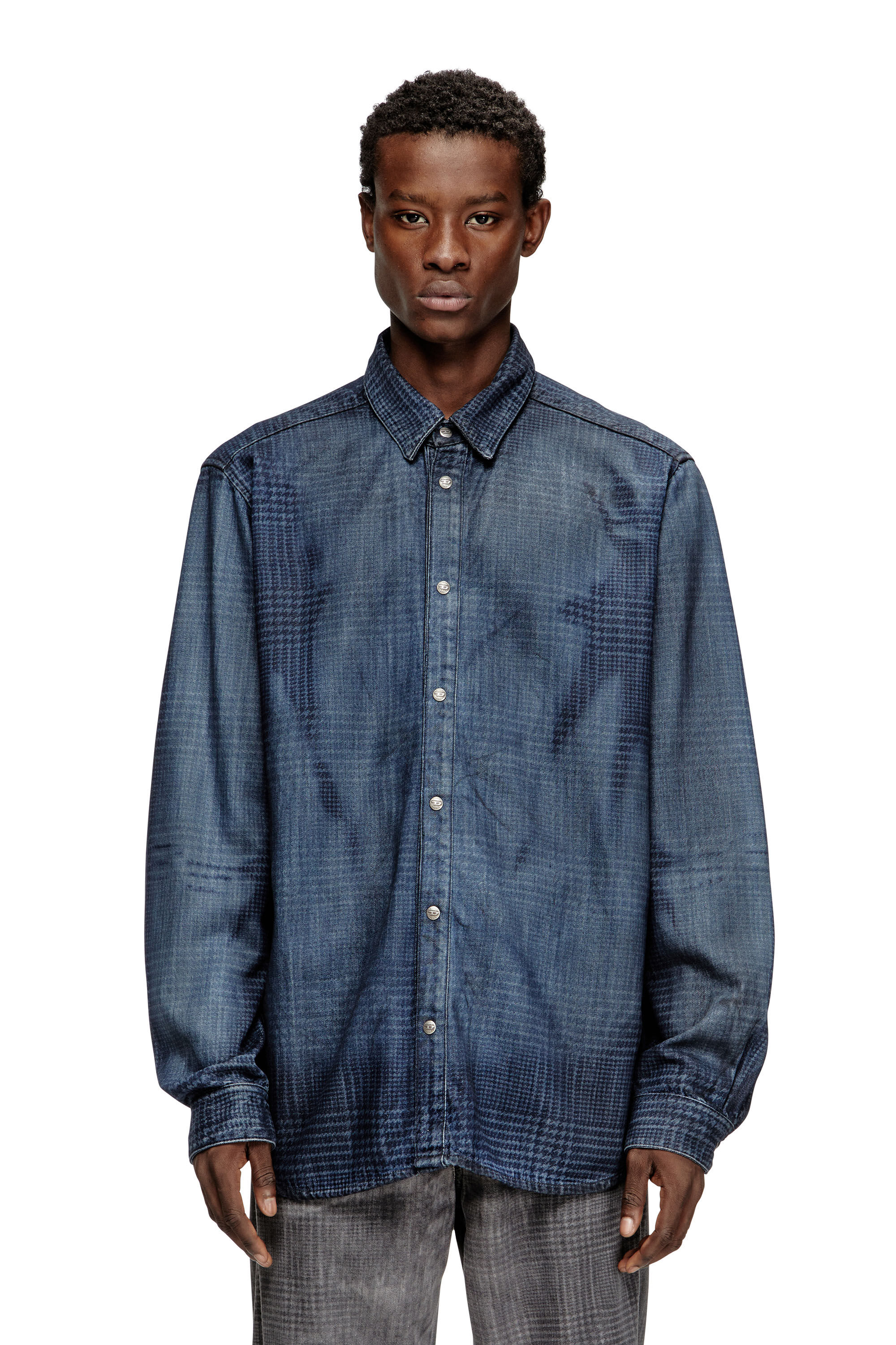 Diesel - D-SIMPLY-S13, Camicia in denim fluido Principe di Galles Uomo in Blu - 3