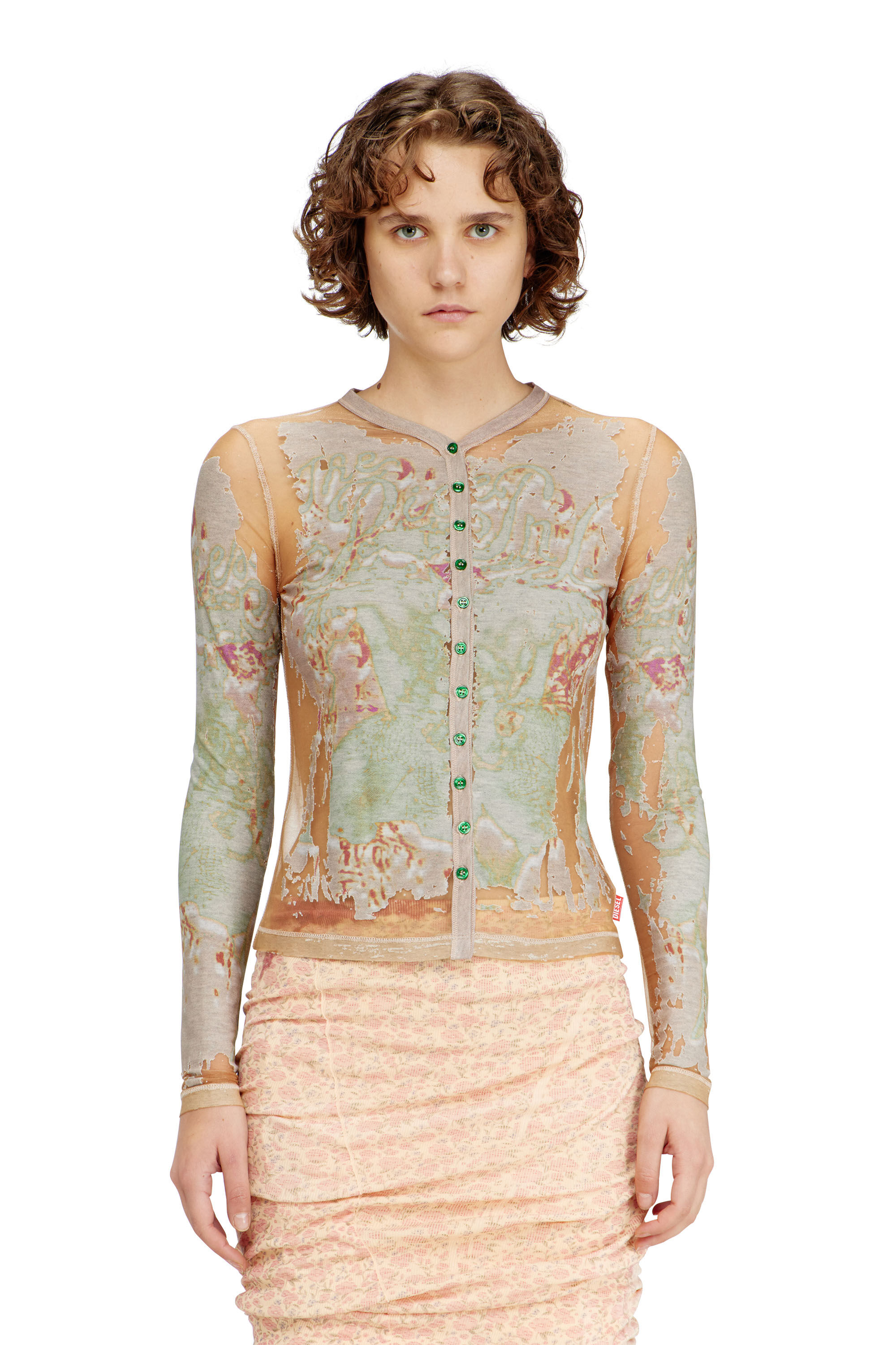 Diesel - T-GABRY, Cardigan corto in jersey d&eacute;vor&eacute; stampato Donna in Marrone - 3