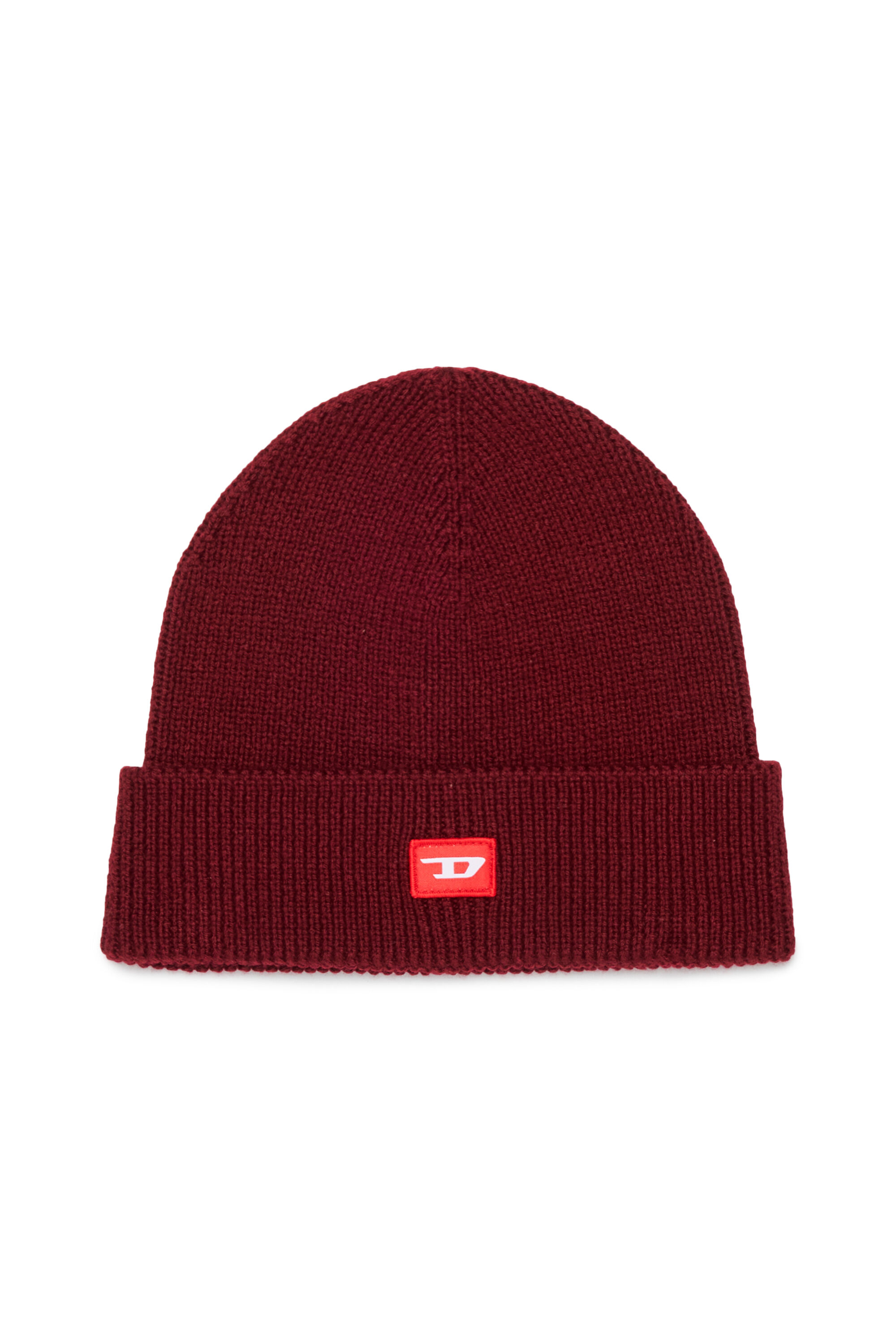 Diesel - FLOT, Berretto in misto lana con patch D logo Unisex in Rosso - 1