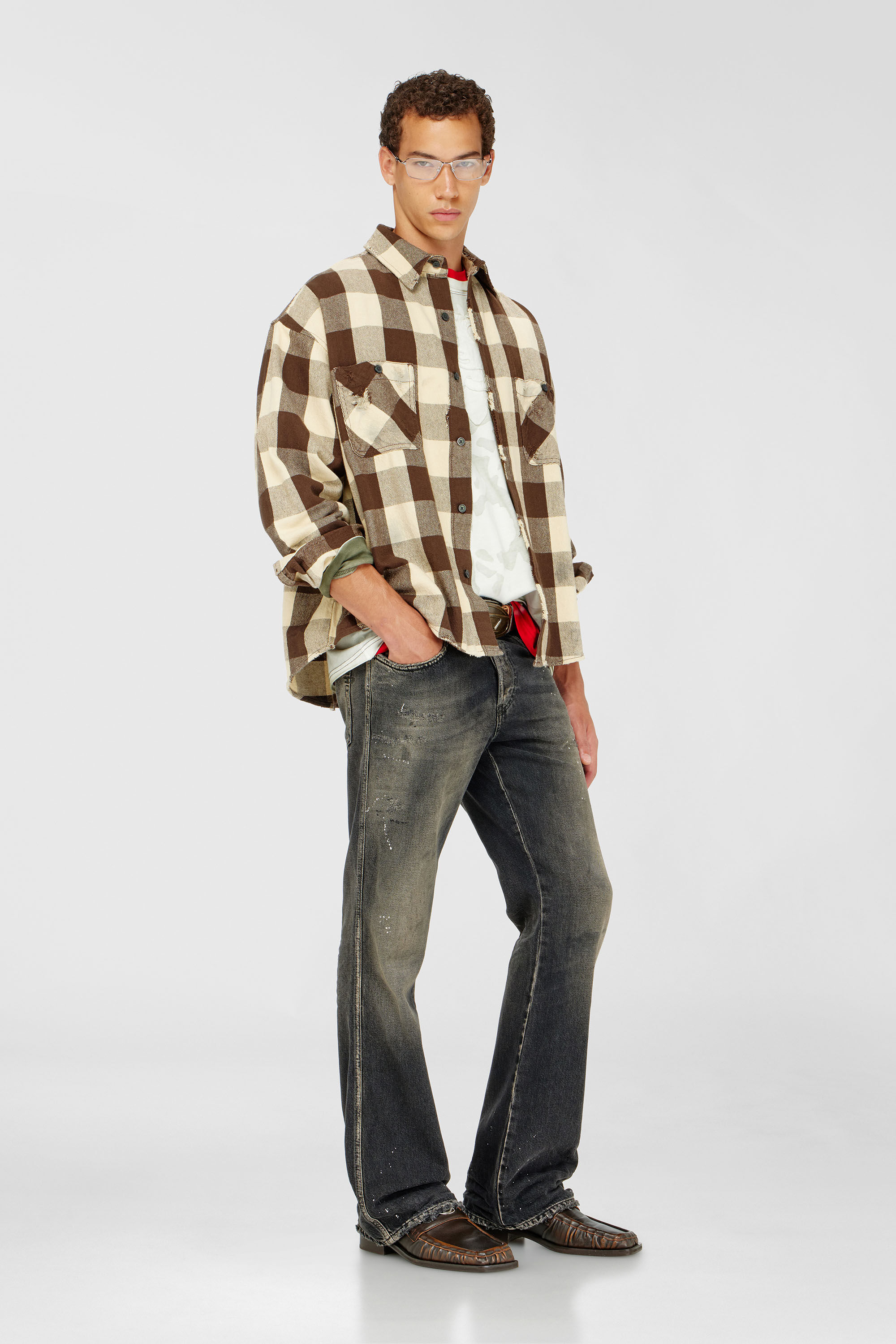 Diesel - S-DRUM, Camicia in flanella a quadri effetto distressed Uomo in Multicolor - 1